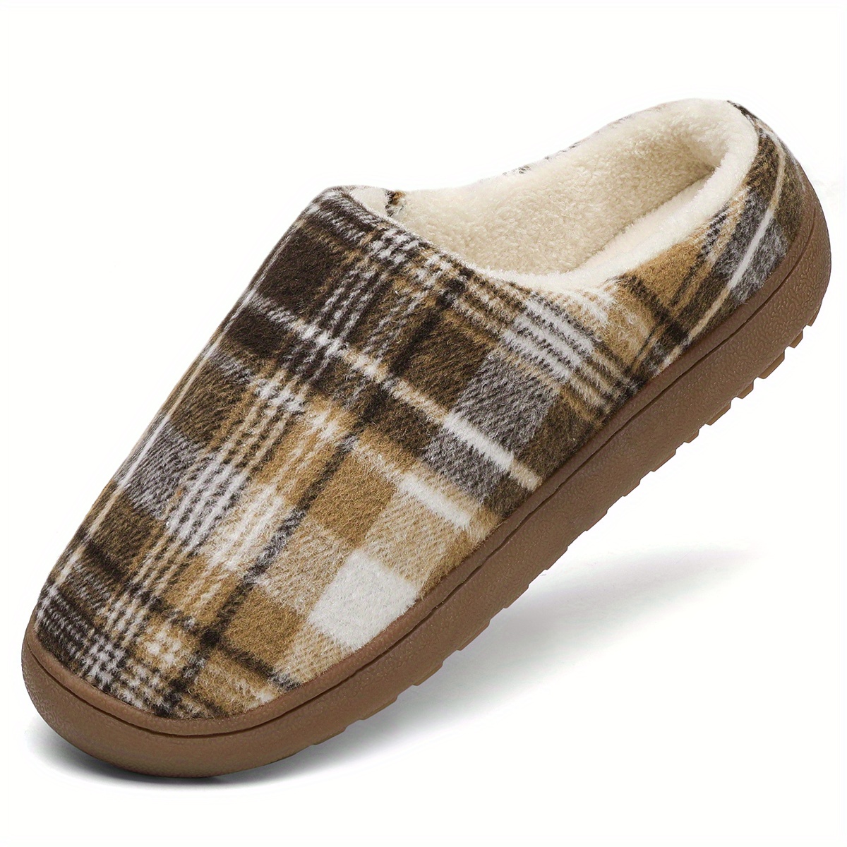 plaid home slippers soft plush cozy house slippers anti skid slip on shoes indoor for men winter shoes details 1
