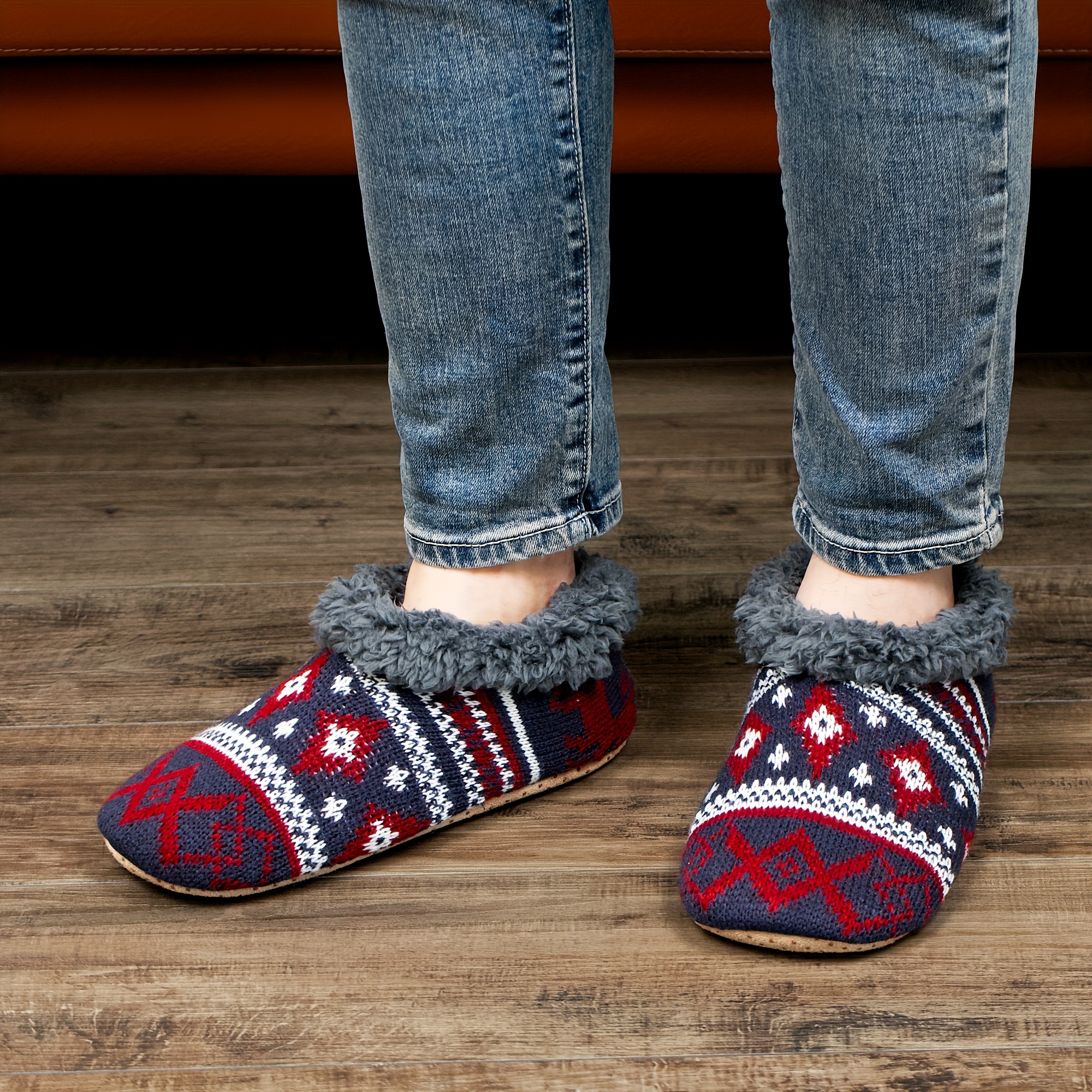 mens knit fabric warm home slippers fuzz lined soft sole slip on indoor shoes mens bedroom slippers spring autumn and winter details 6