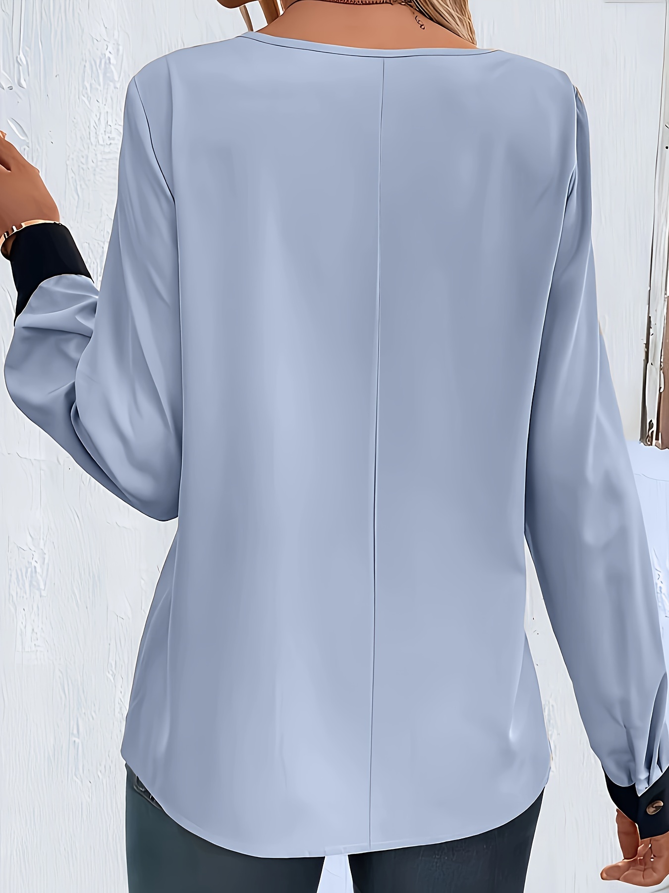 contrast trim collared blouse elegant long sleeve blouse for spring fall womens clothing details 6