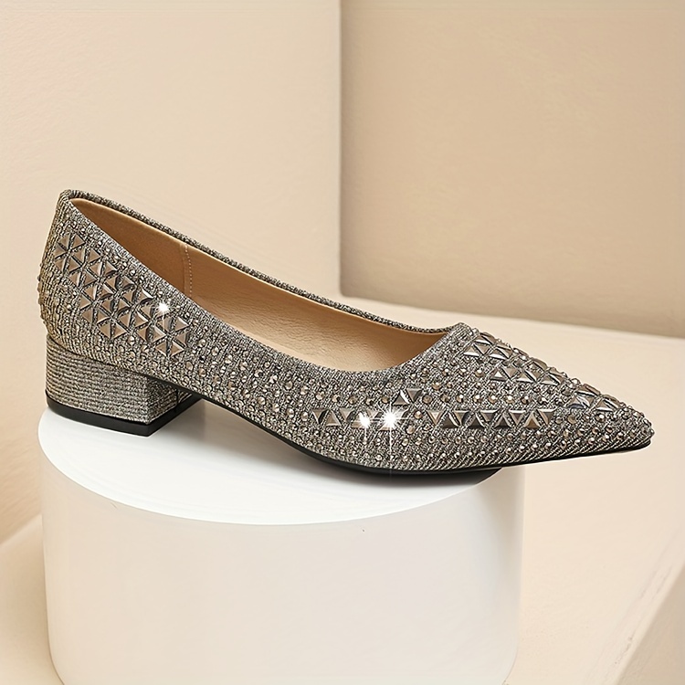 womens rhinestone pattern shoes slip on casual chunky heel large size shoes lightweight glitter party shoes details 3