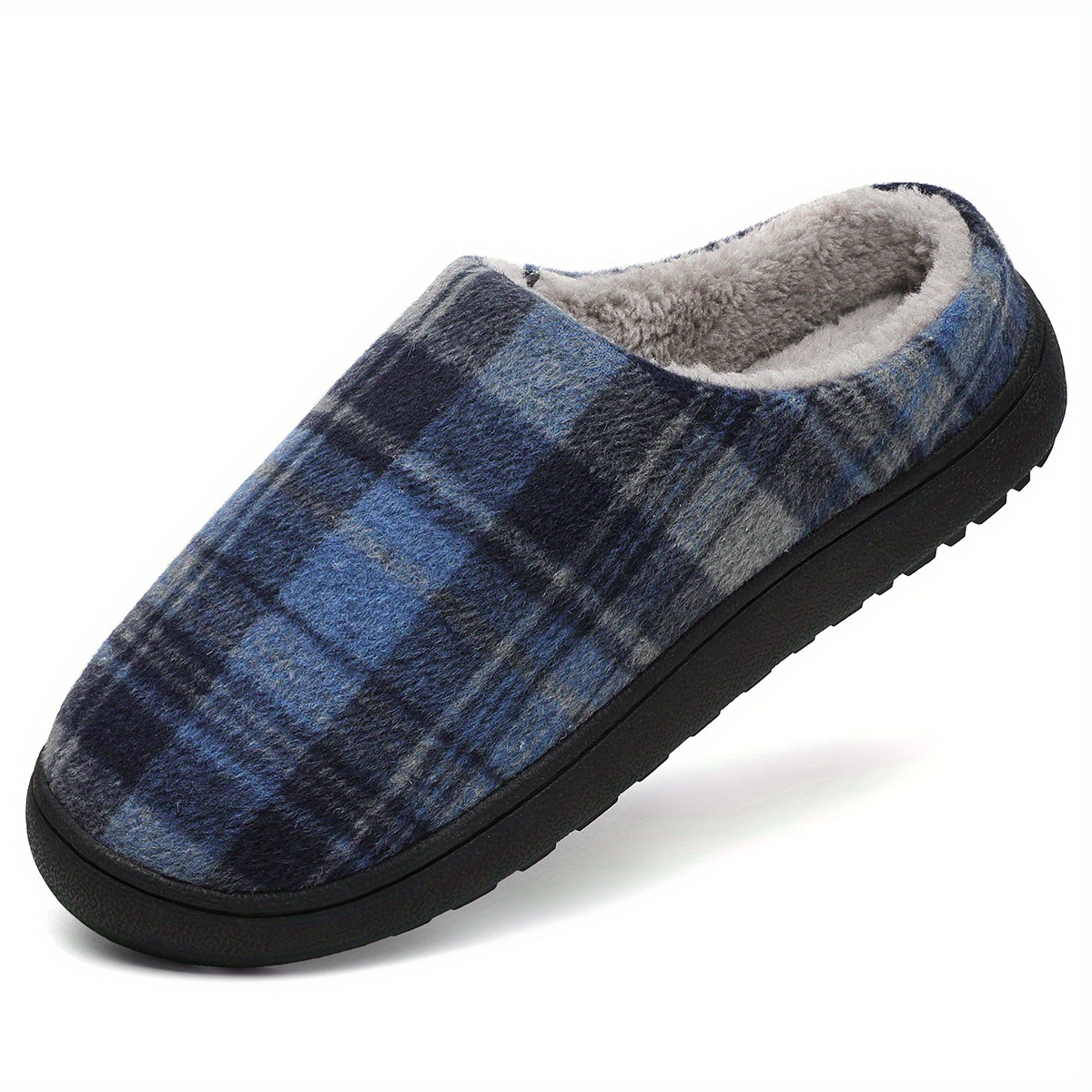 plaid home slippers soft plush cozy house slippers anti skid slip on shoes indoor for men winter shoes details 22