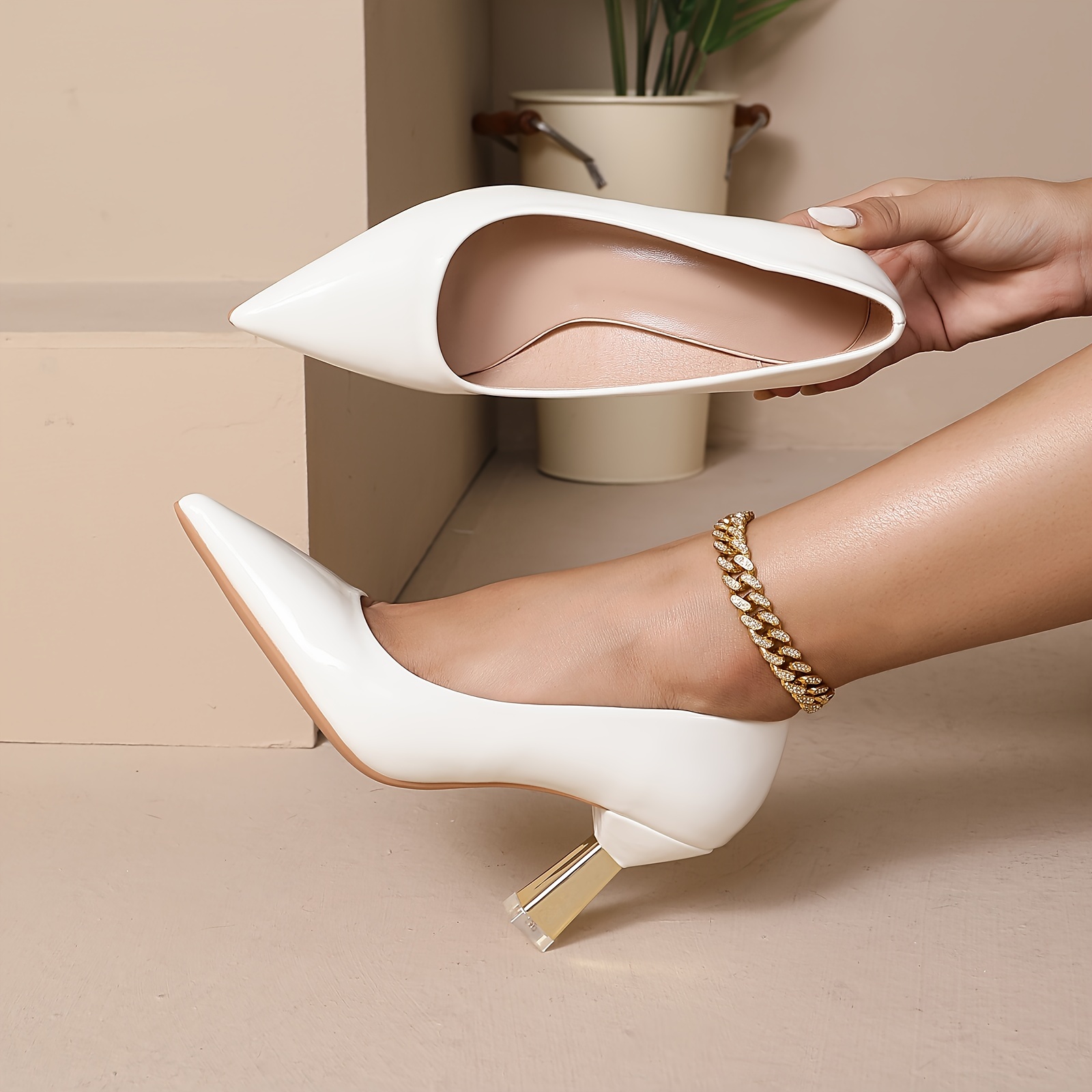 womens solid color pumps all match pointed toe slip on high heels fashion office business shoes details 49