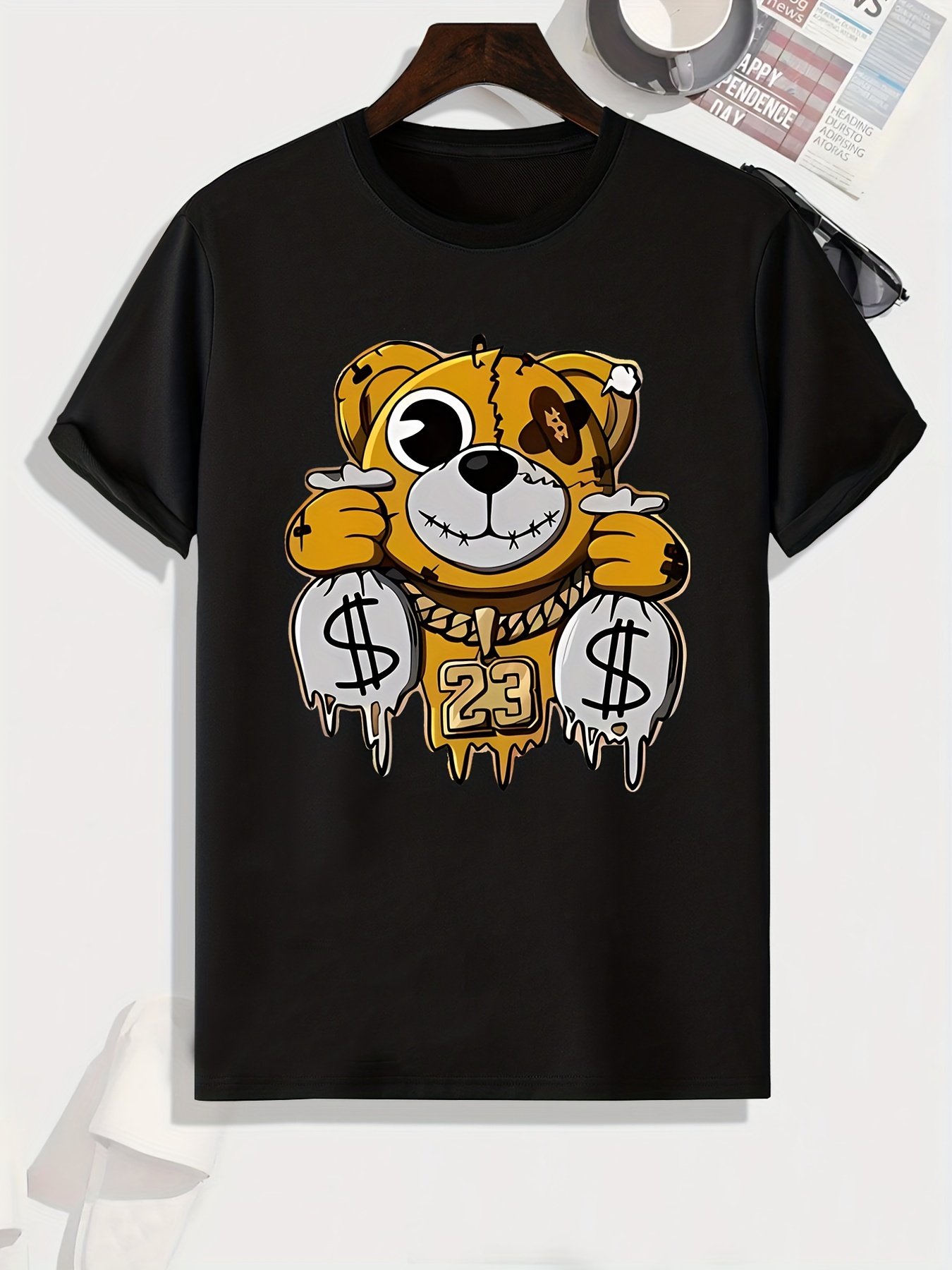 rich bear print mens summer graphic t shirt casual comfy tees details 5