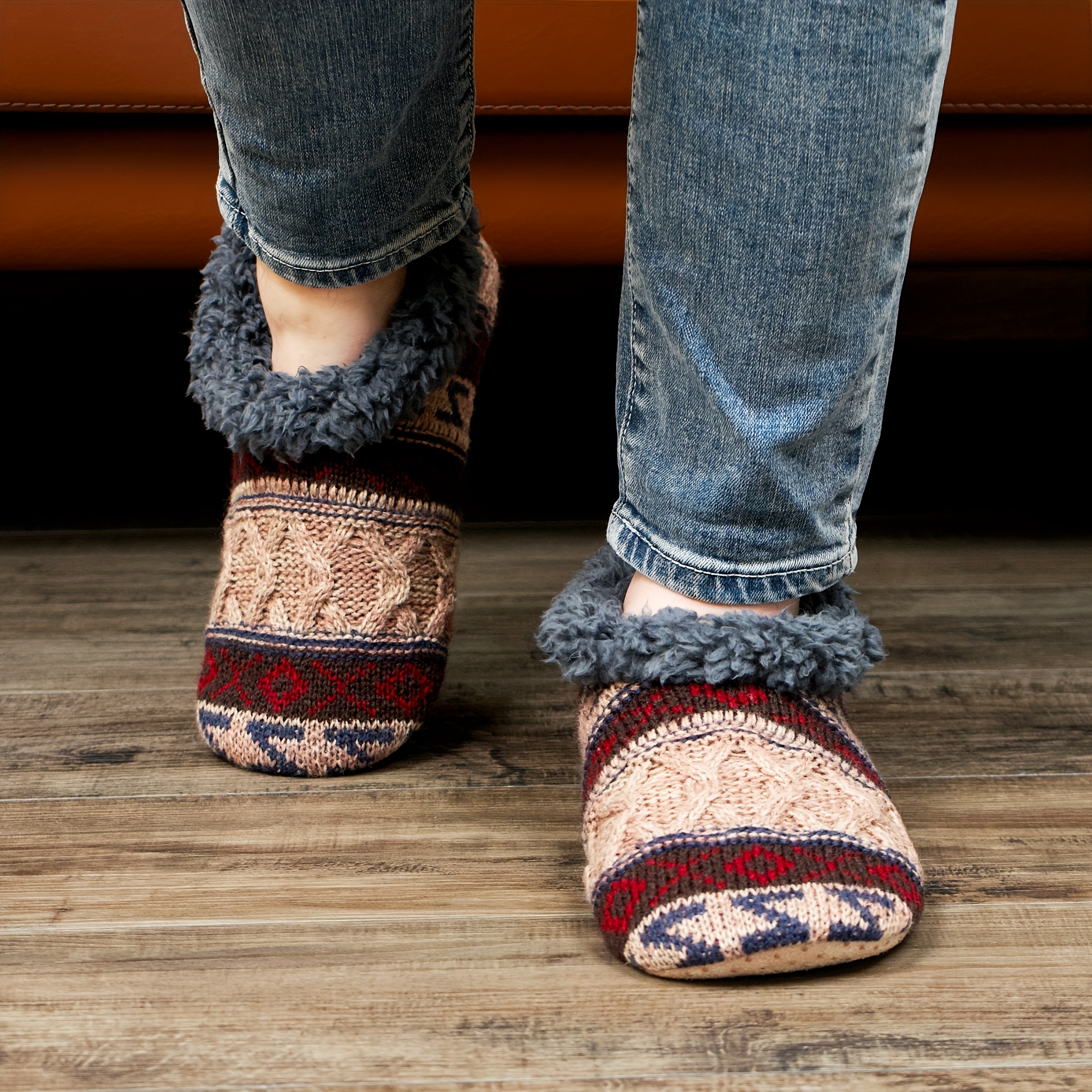 mens knit fabric warm home slippers fuzz lined soft sole slip on indoor shoes mens bedroom slippers spring autumn and winter details 9