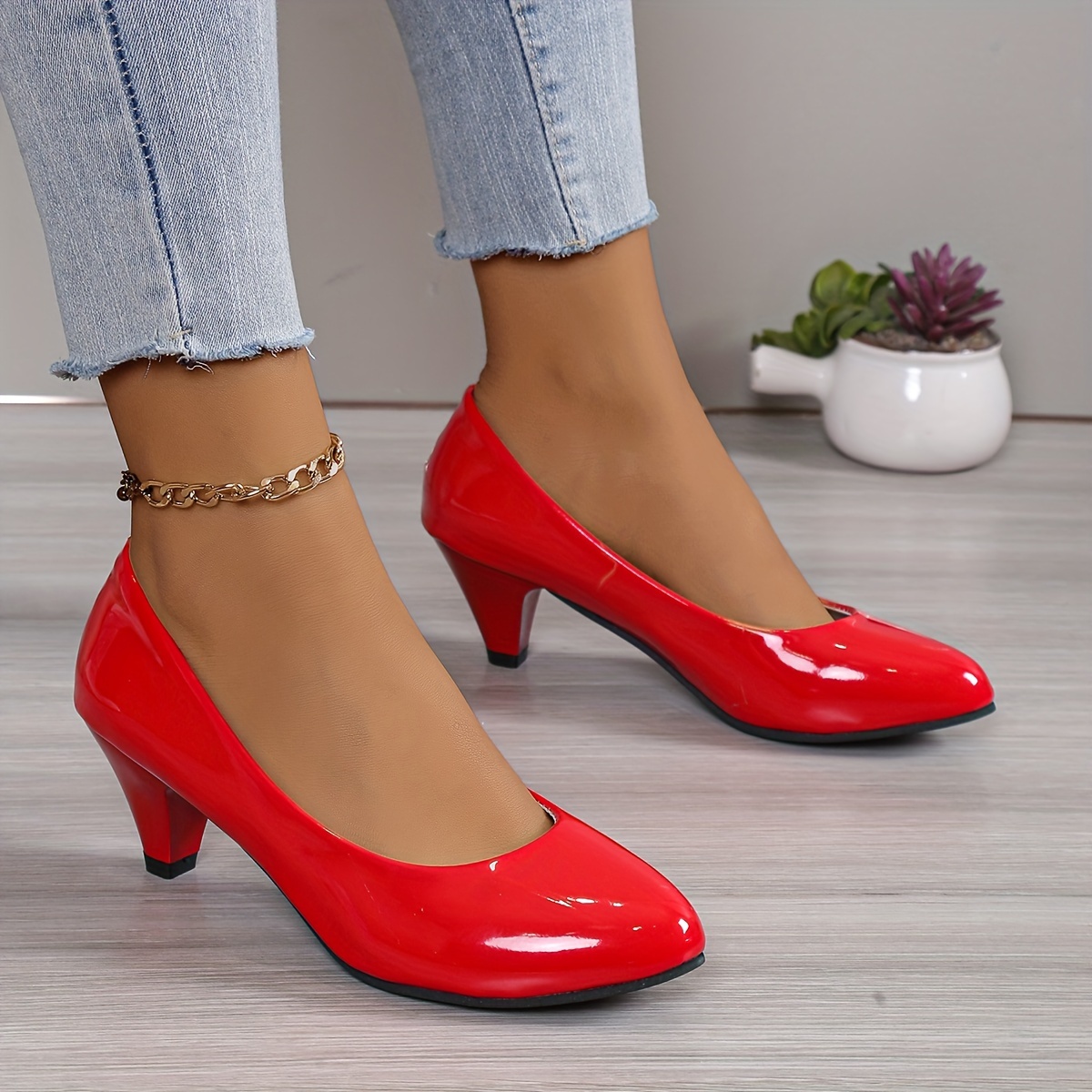 womens solid color high heels fashion slip on dress pumps womens stylish slip on heels details 8