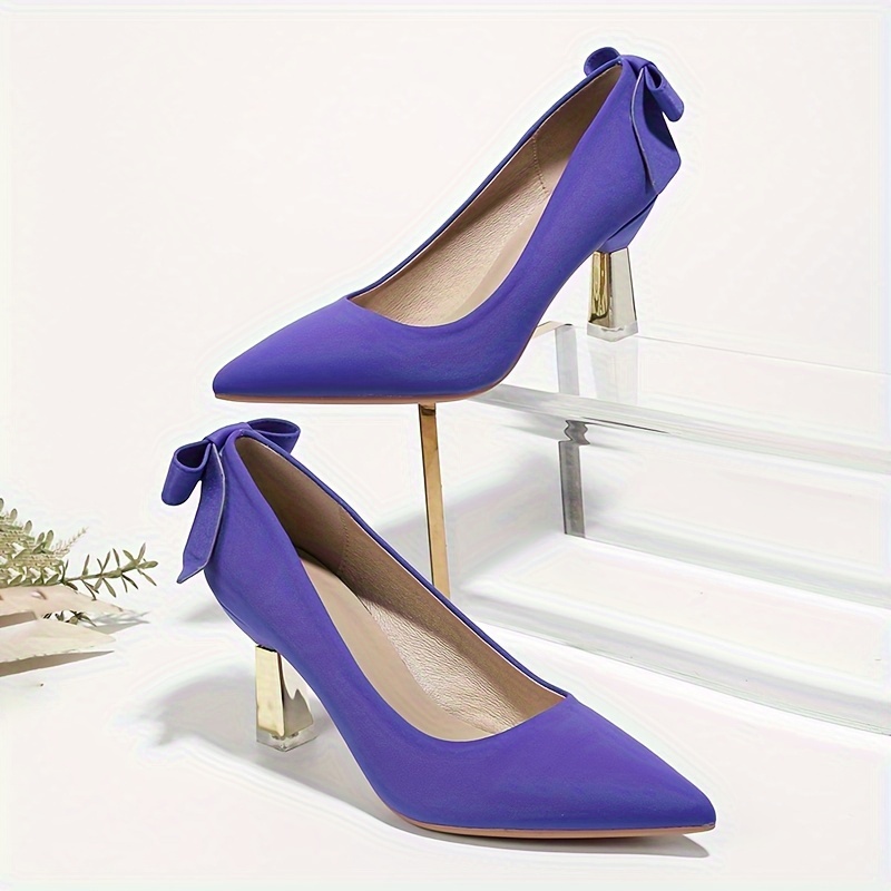 womens back bowknot pumps solid color pointed toe high heels all match banquet dress shoes details 4