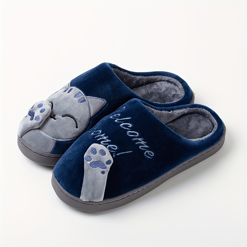 2023 mens fashion plush smiling cat slippers funny animal home slipper house shoes for indoor walking autumn and winter details 6