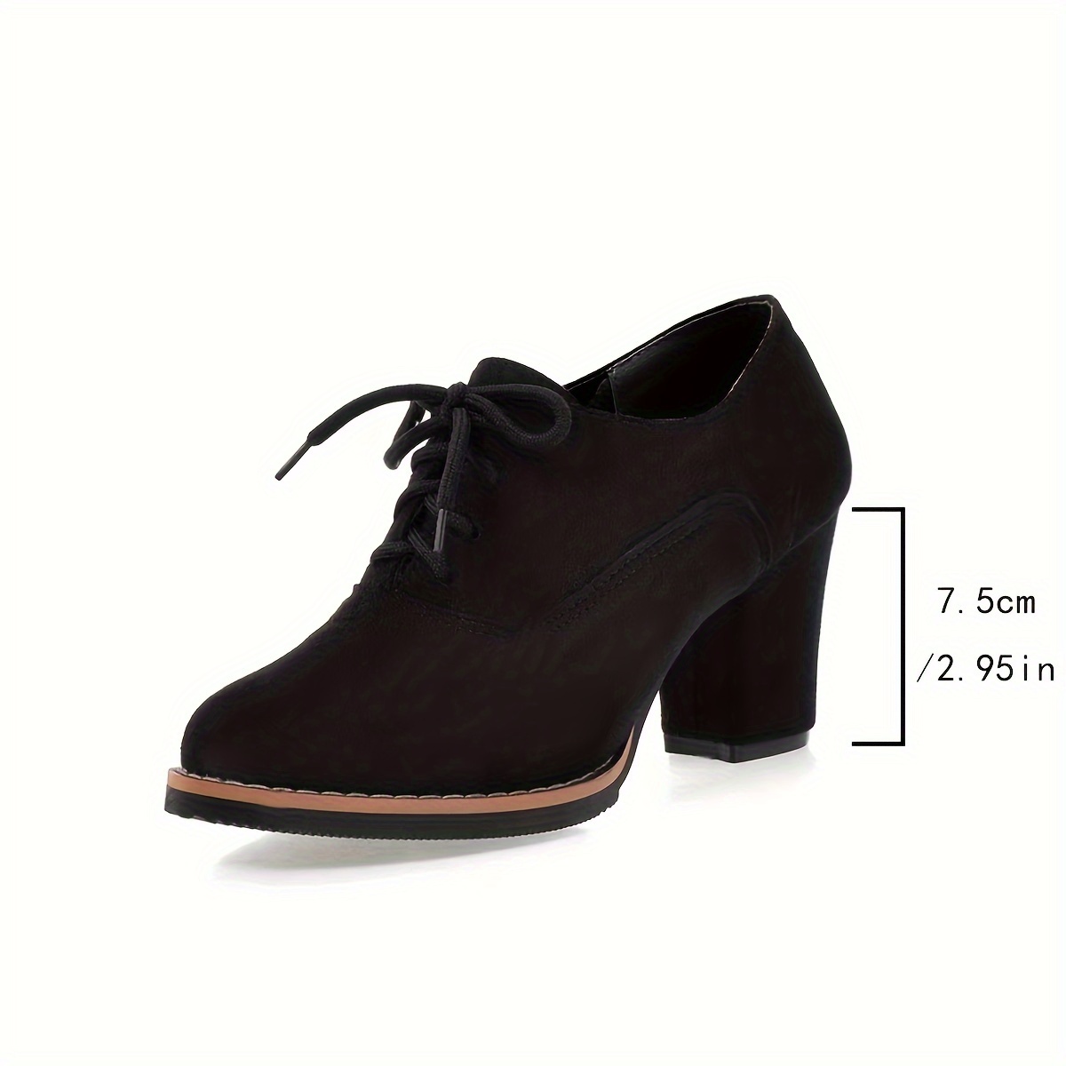 womens solid color trendy shoes lace up shallow mouth chunky heel casual shoes versatile round toe shoes details 9