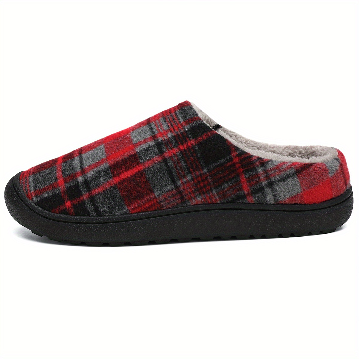 plaid home slippers soft plush cozy house slippers anti skid slip on shoes indoor for men winter shoes details 10