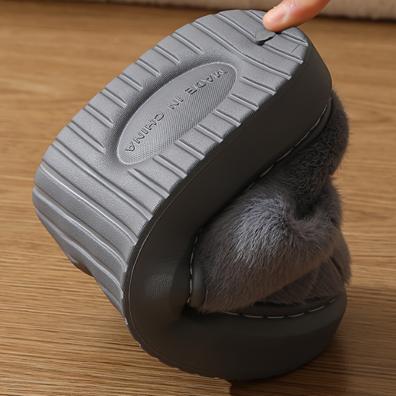 plus size mens warm plush comfortable slippers fuzzy comfy non slip slides casual sandals for indoor bedroom winter details 2