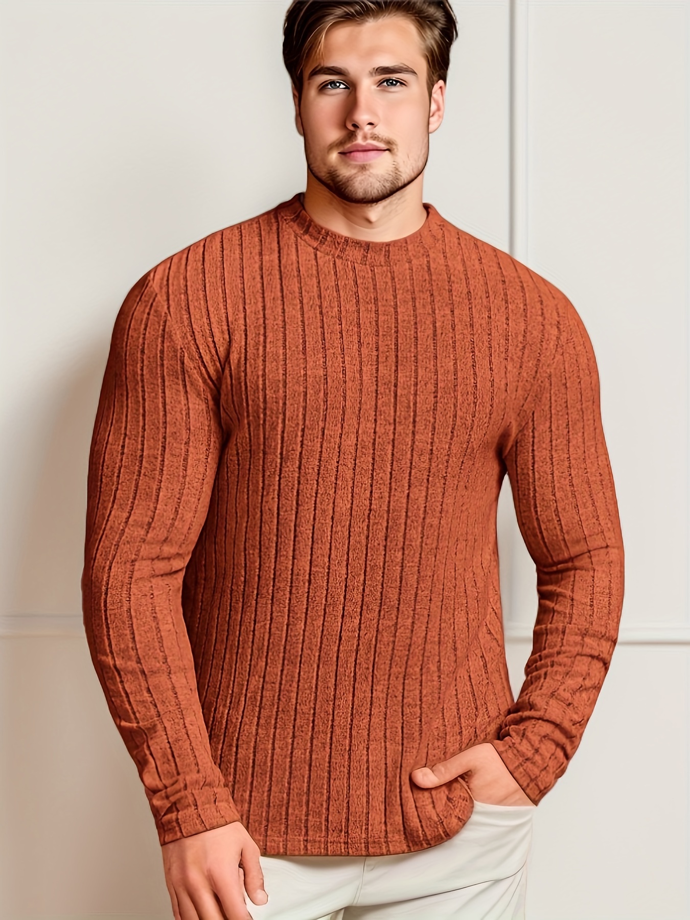 mens solid ribbed crew neck long sleeve active t shirt tee casual comfy shirts for spring summer autumn mens clothing tops details 11