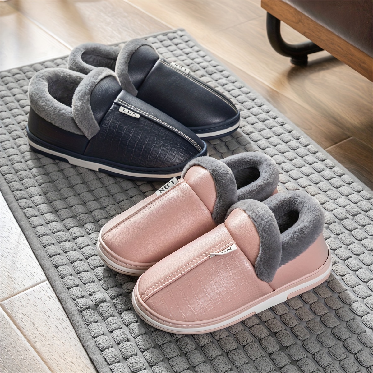 water repellent soft plush cozy house slippers anti skid slip on shoes indoor for men winter shoes details 1