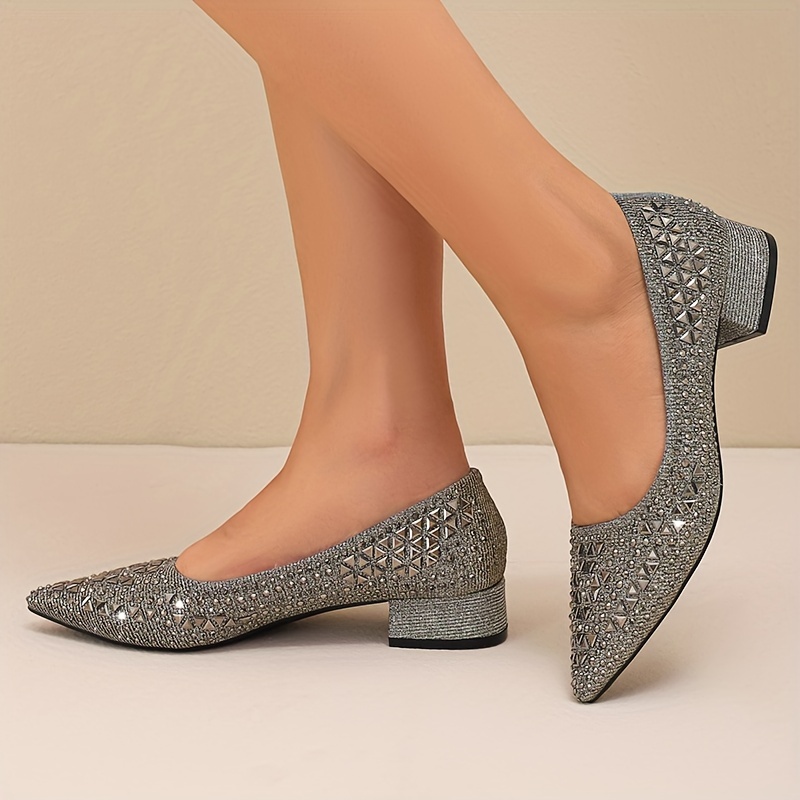 womens rhinestone pattern shoes slip on casual chunky heel large size shoes lightweight glitter party shoes details 10