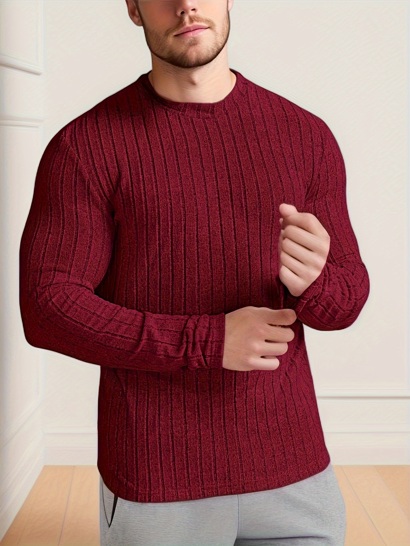 mens solid ribbed crew neck long sleeve active t shirt tee casual comfy shirts for spring summer autumn mens clothing tops details 19