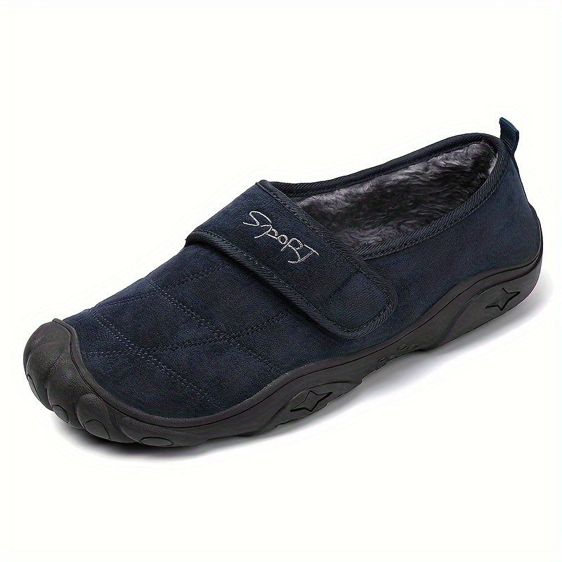 mens solid home slippers with lined fuzz breathable non slip comfy shoes with hook loop fastener for indoor outdoor walking autumn and winter details 10