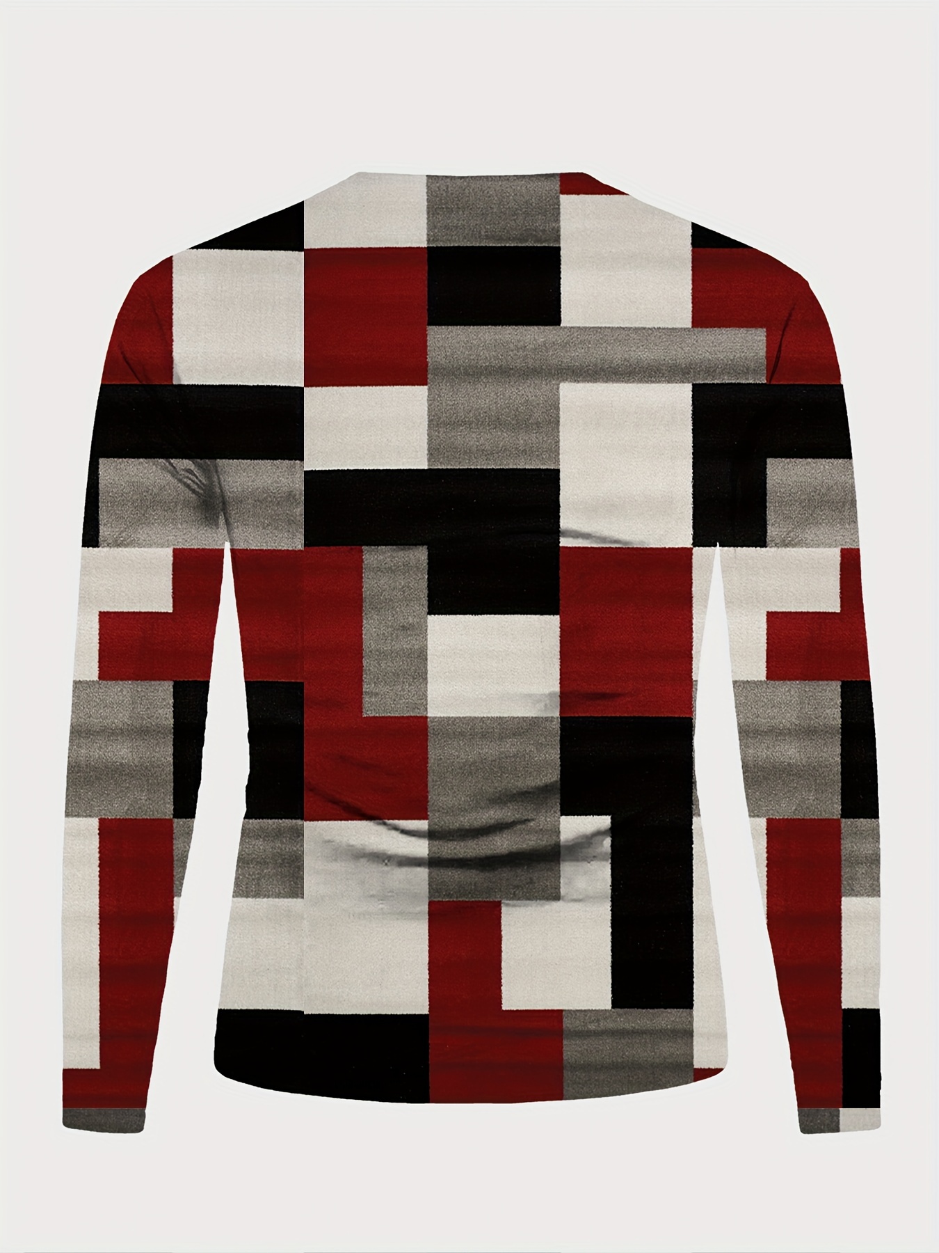 color block checked mens retro long sleeve crew neck t shirt spring fall details 0