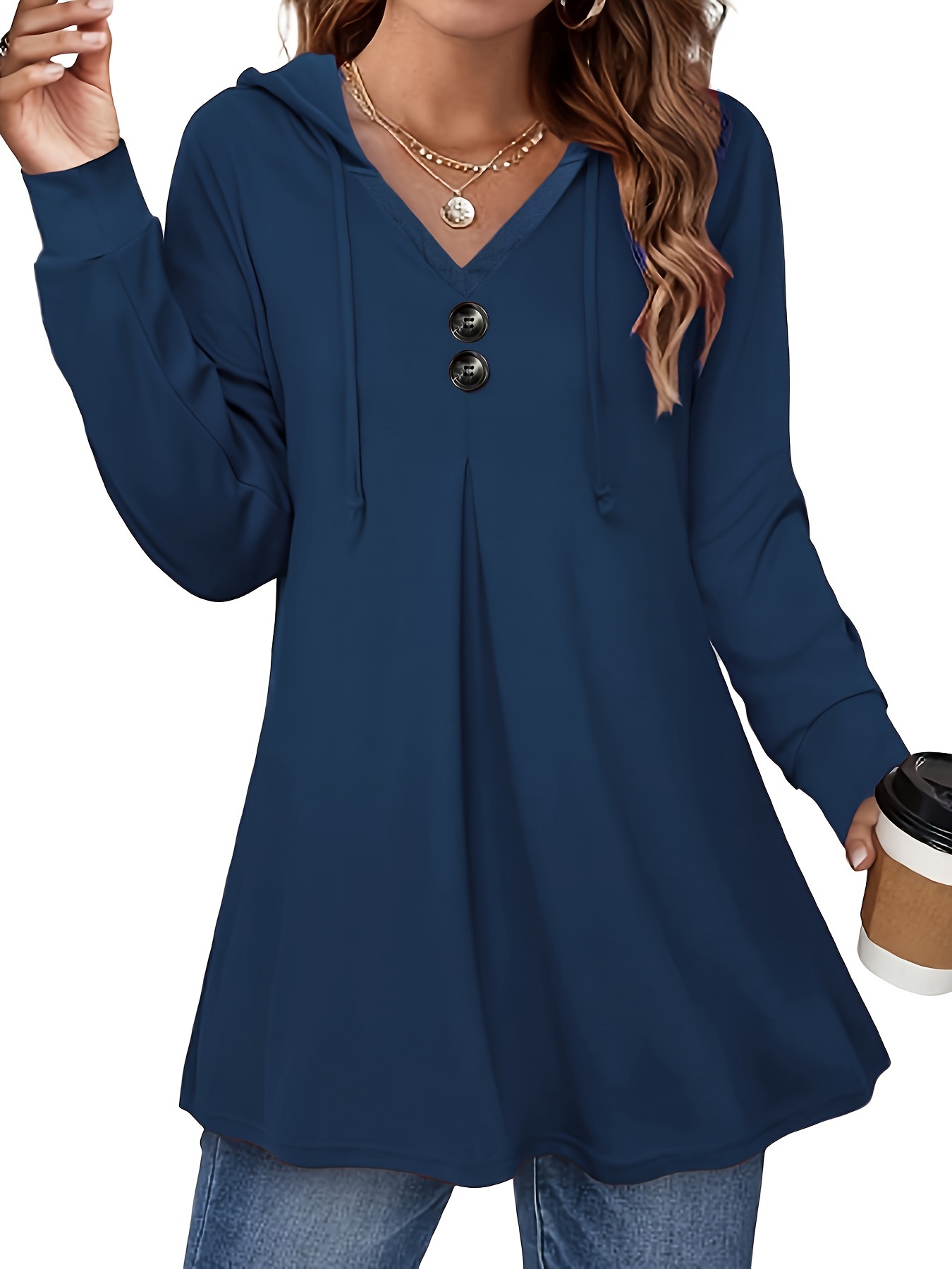button front drawstring hoodie casual long sleeve hoodies sweatshirt womens clothing details 0