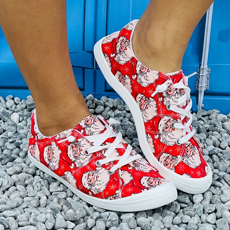santas claus print shoes women s cartoon lace lightweight details 5