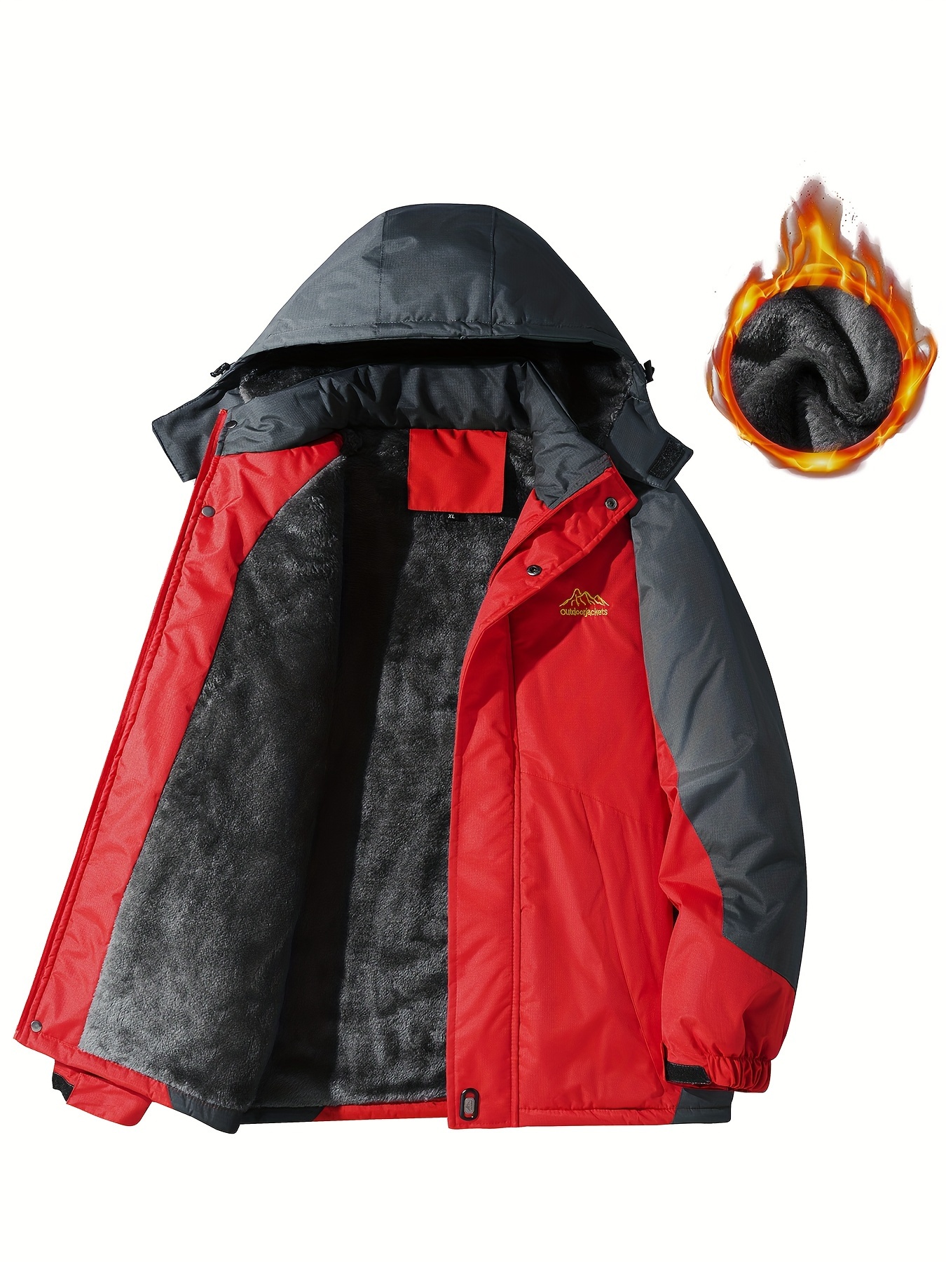 mens casual color block thick hooded jacket waterproof windproof single layer fleece jacket for fall winter jacket gifts best sellers details 0