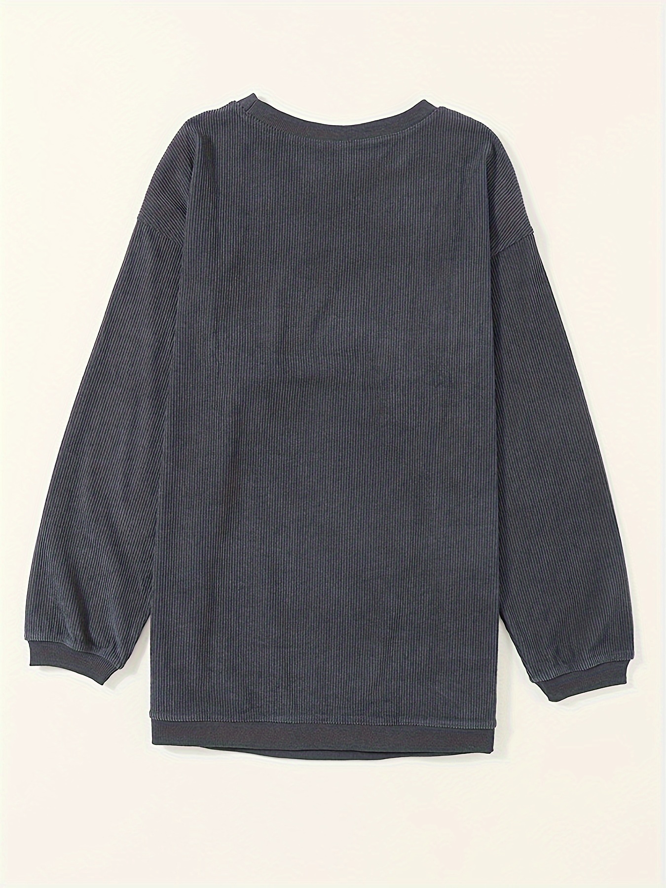 solid ribbed pullover sweatshirt casual long sleeve crew neck sweatshirt for fall winter womens clothing details 8