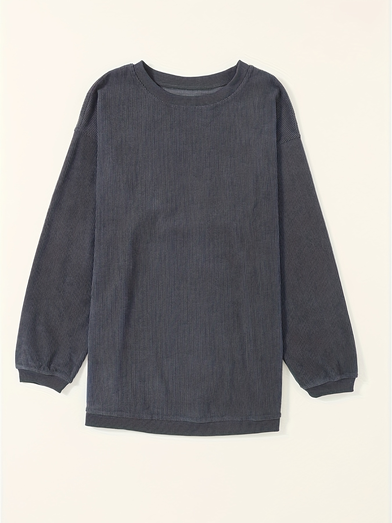 solid ribbed pullover sweatshirt casual long sleeve crew neck sweatshirt for fall winter womens clothing details 9