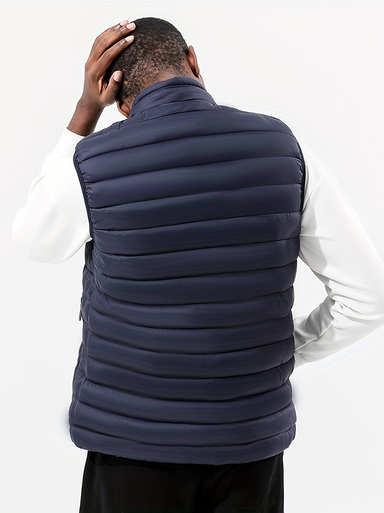 warm winter vest mens casual zipper pockets stand collar zip up vest for fall winter details 3