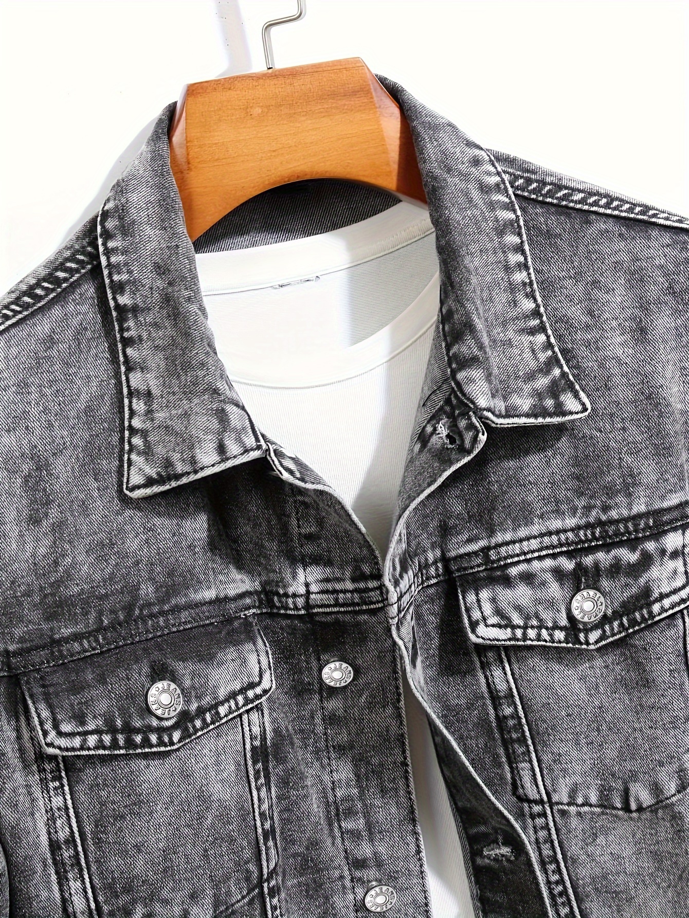 mens street style denim jacket with chest pocket details 2
