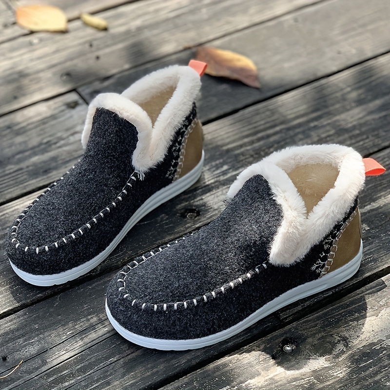 womens winter plush lined flat shoes thermal round toe slip on shoes keep warm outdoor walking shoes details 5