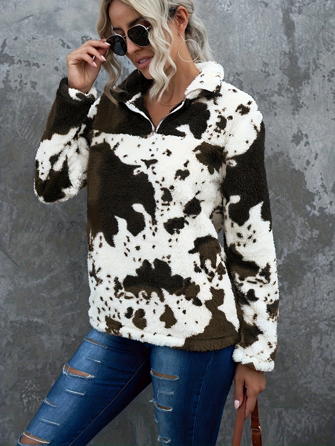 womens sweatshirt womens casual cow print long sleeve pullover details 3
