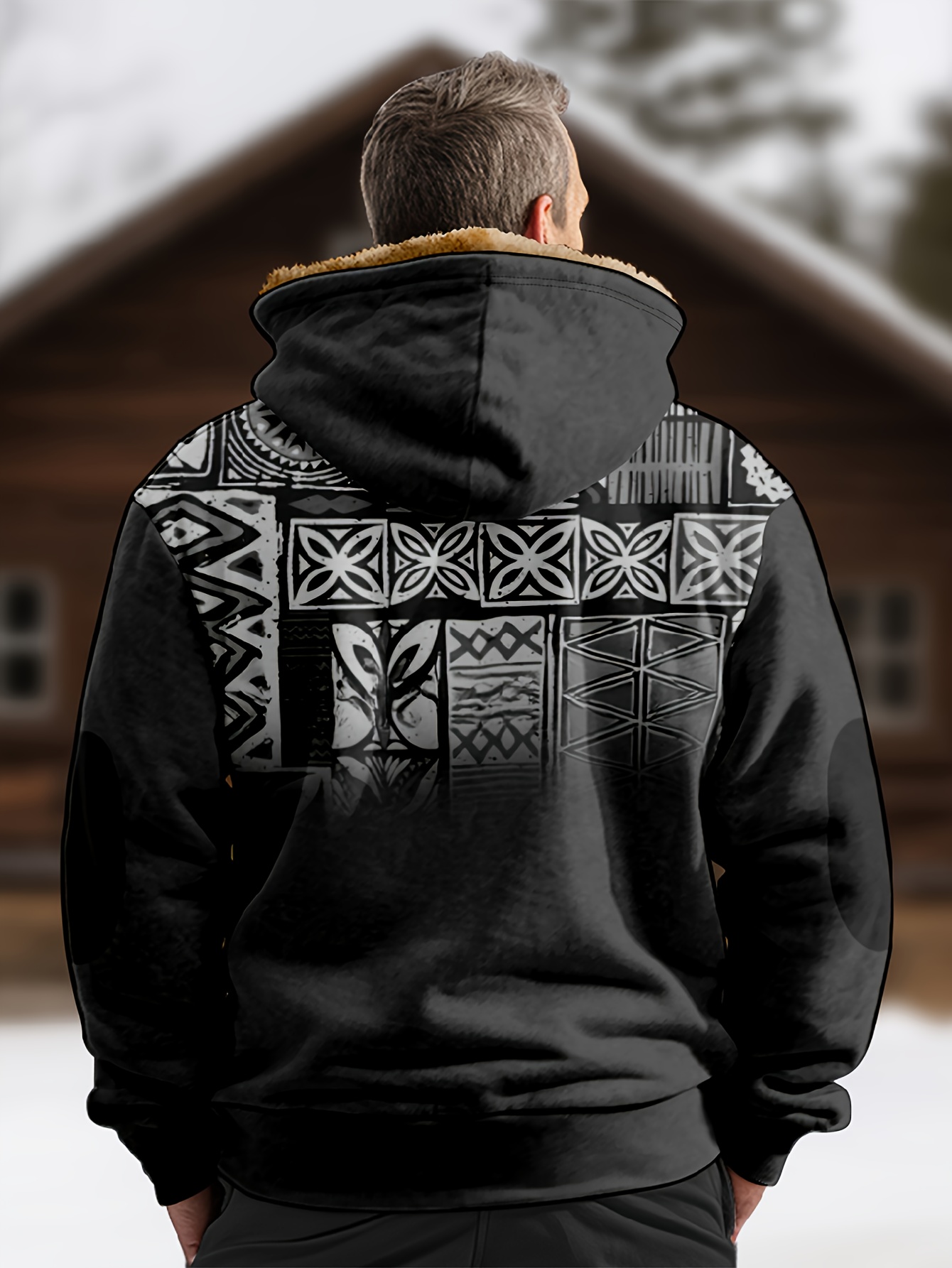 vintage style warm fleece coat mens casual hooded warm thick jacket for fall winter details 1