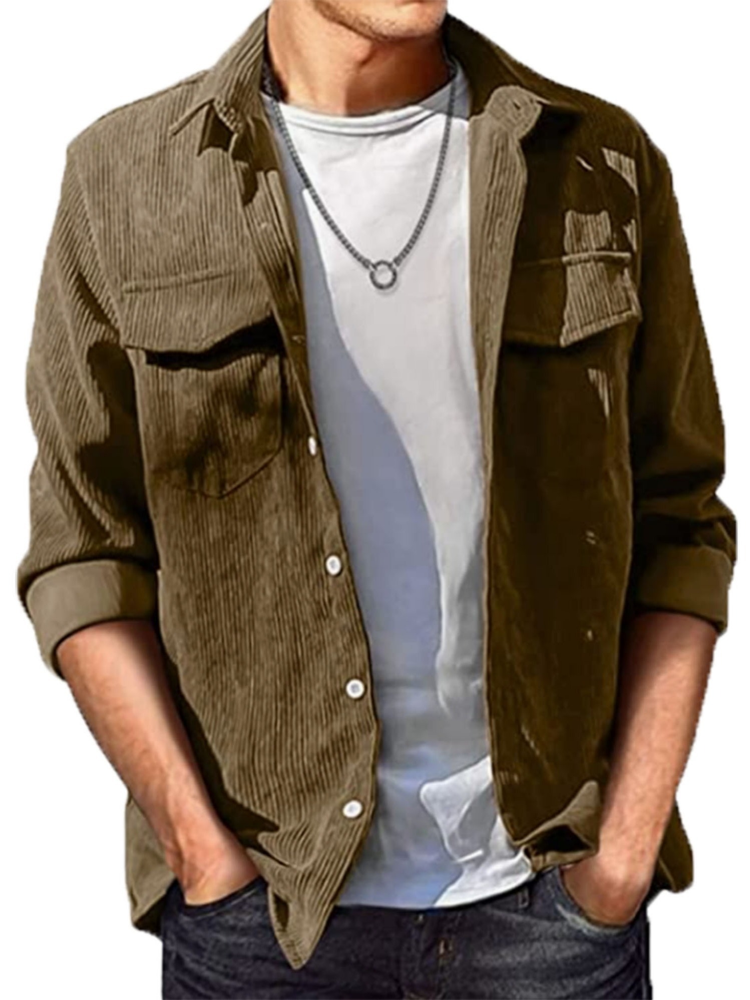 thin material mens casual long sleeve corduroy button long sleeeves shirt jacket with pocket jacket gifts details 5