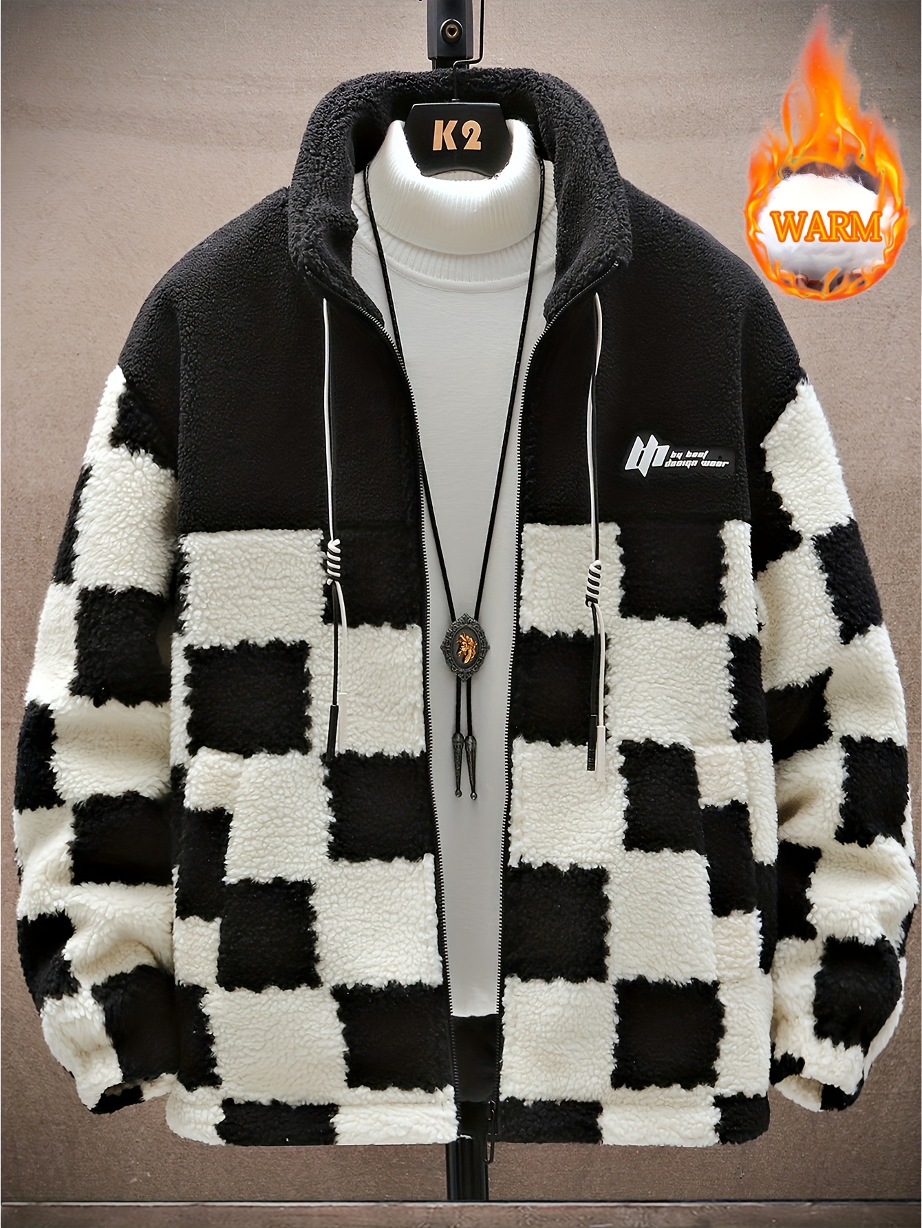 mens warm thick fleece coat palid cardigan overcoat for fall winter details 0