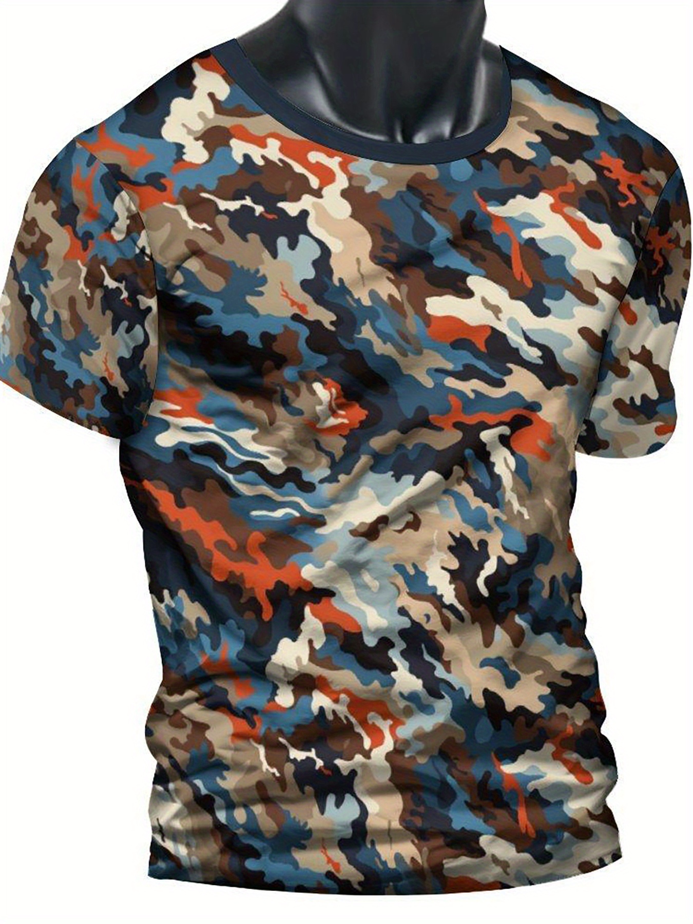 camouflage pattern 3d print mens novelty short sleeve crew neck t shirt summer outdoor sports details 0