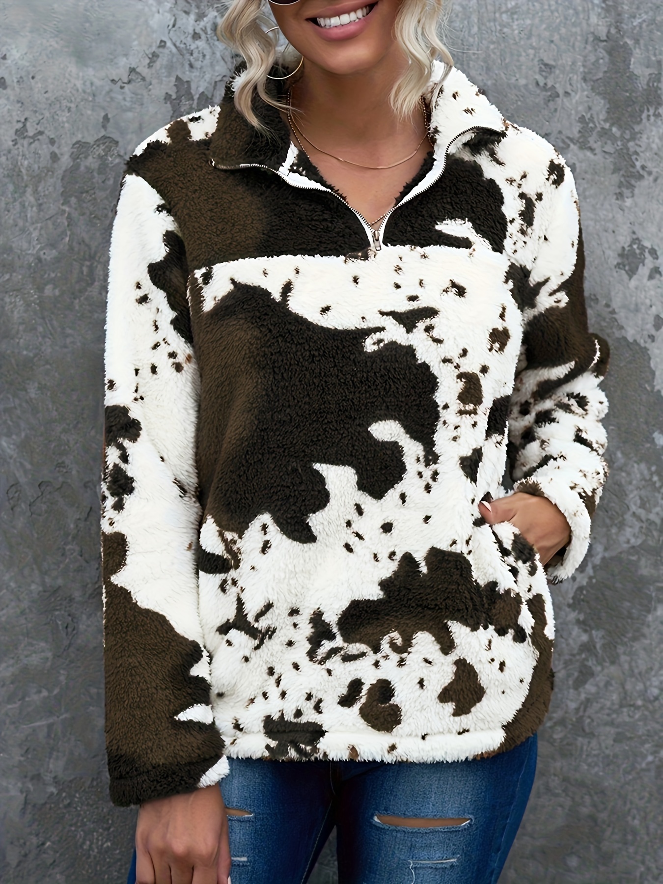 womens sweatshirt womens casual cow print long sleeve pullover details 0