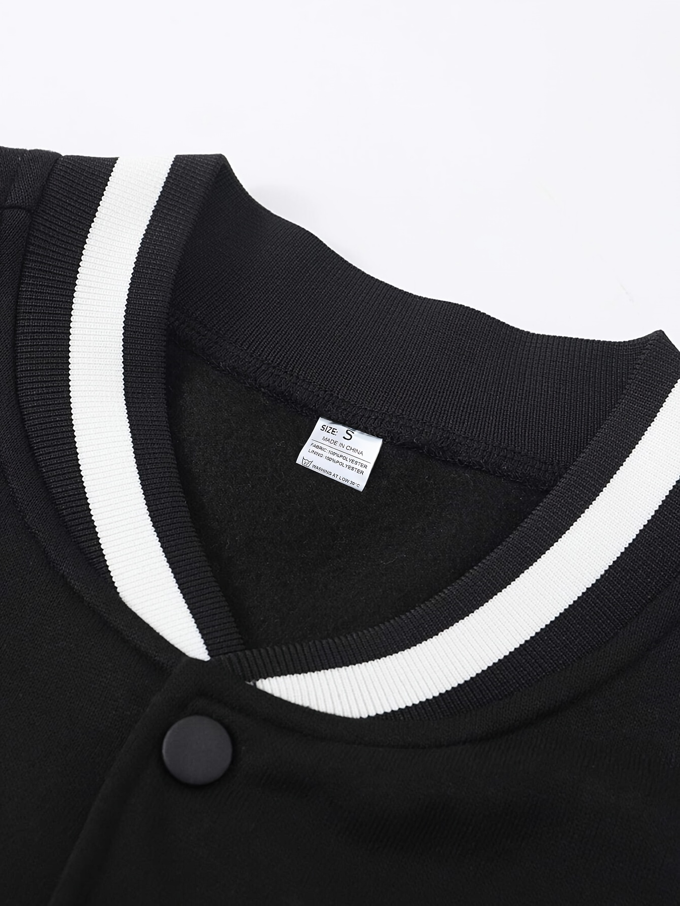 mens casual letter print color block varsity jacket chic baseball collar jacket details 8