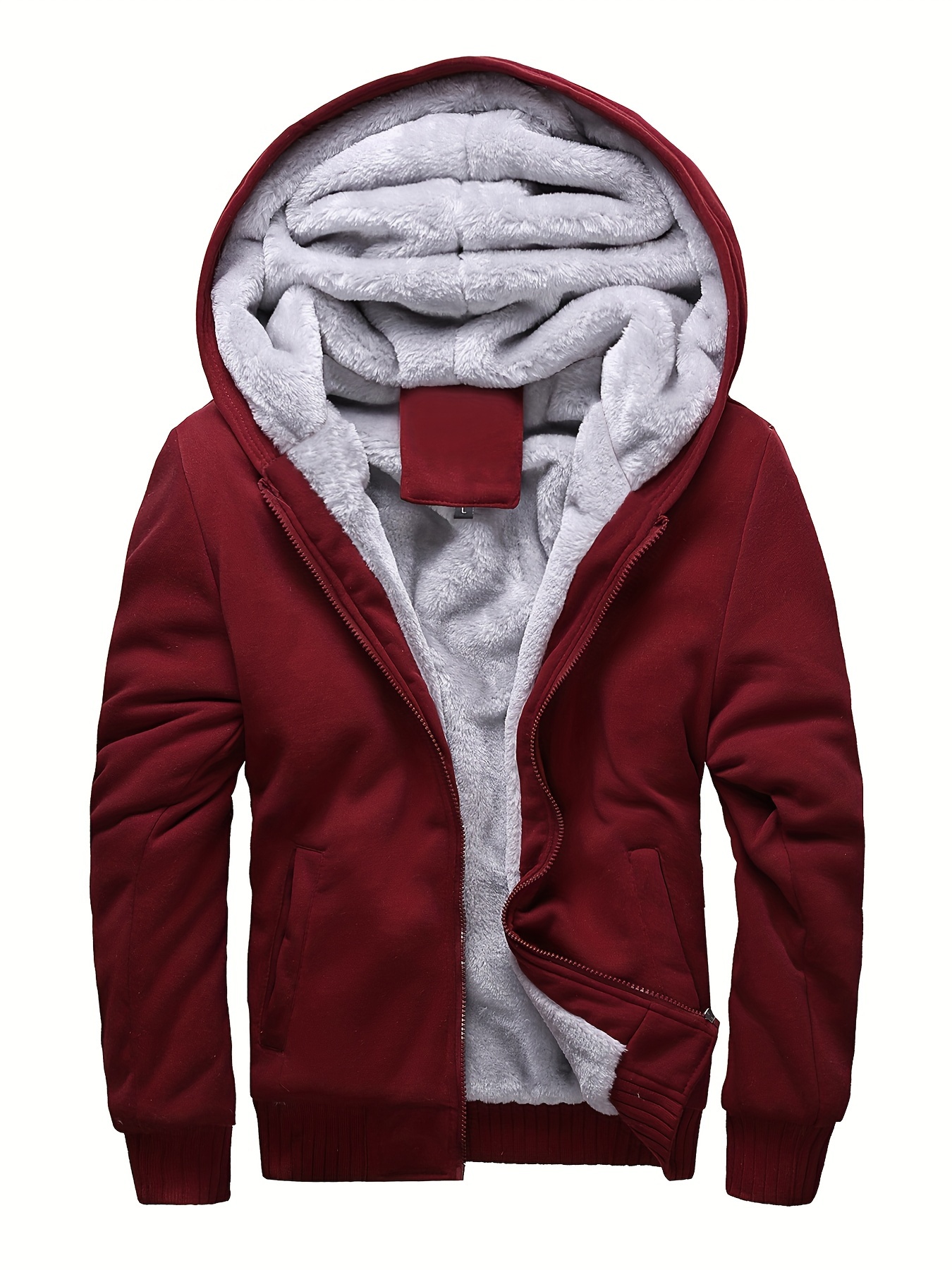 warm fleece hooded jacket mens casual stretch zip up jacket coat for fall details 0
