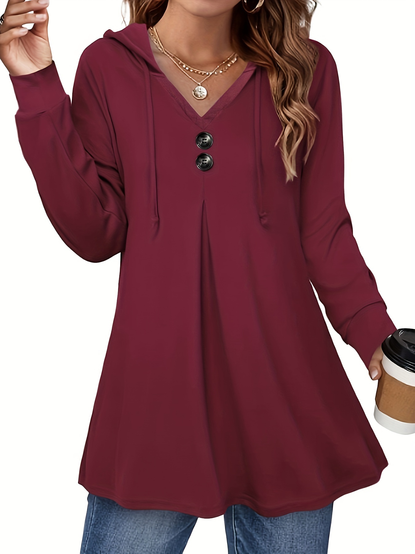 button front drawstring hoodie casual long sleeve hoodies sweatshirt womens clothing details 12
