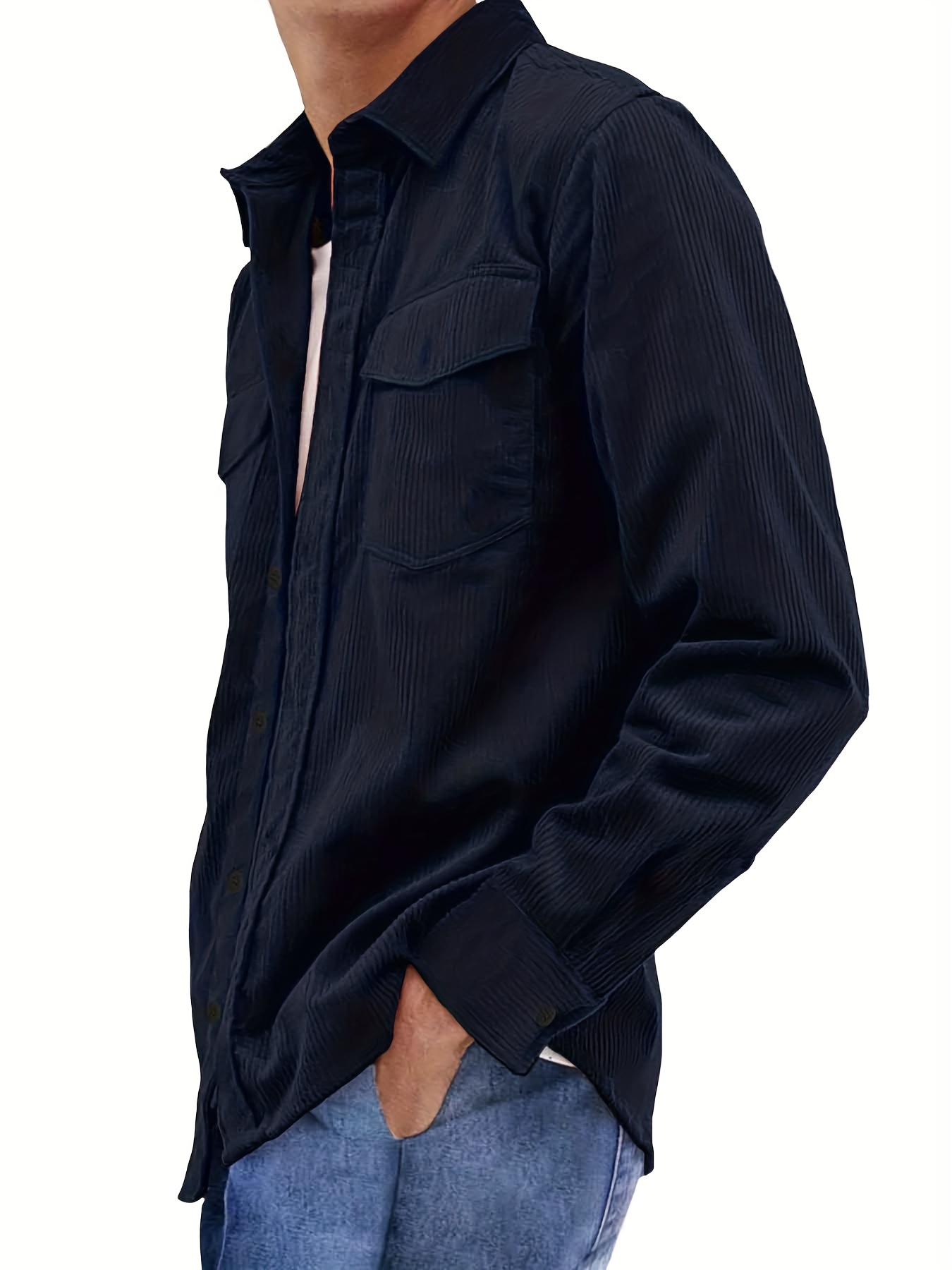 thin material mens casual long sleeve corduroy button long sleeeves shirt jacket with pocket jacket gifts details 24