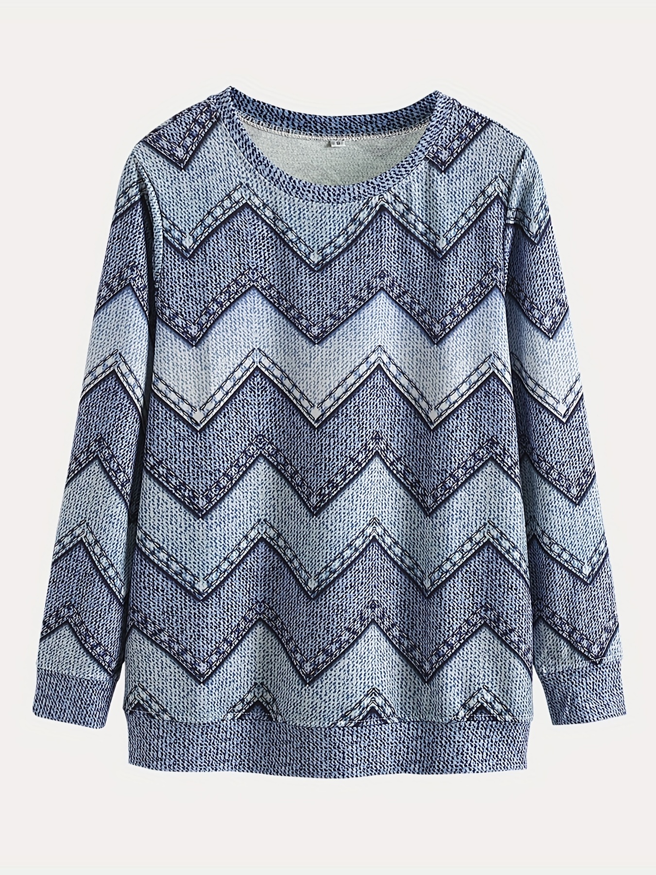 denim print pullover sweatshirt casual long sleeve crew neck sweatshirt for fall winter womens clothing details 30
