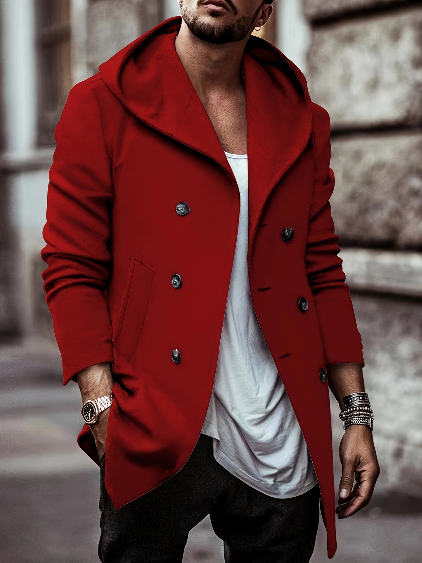 cotton blend mens trendy retro hooded long sleeve coat windbreaker stylish long overcoat for autumn winter details 22
