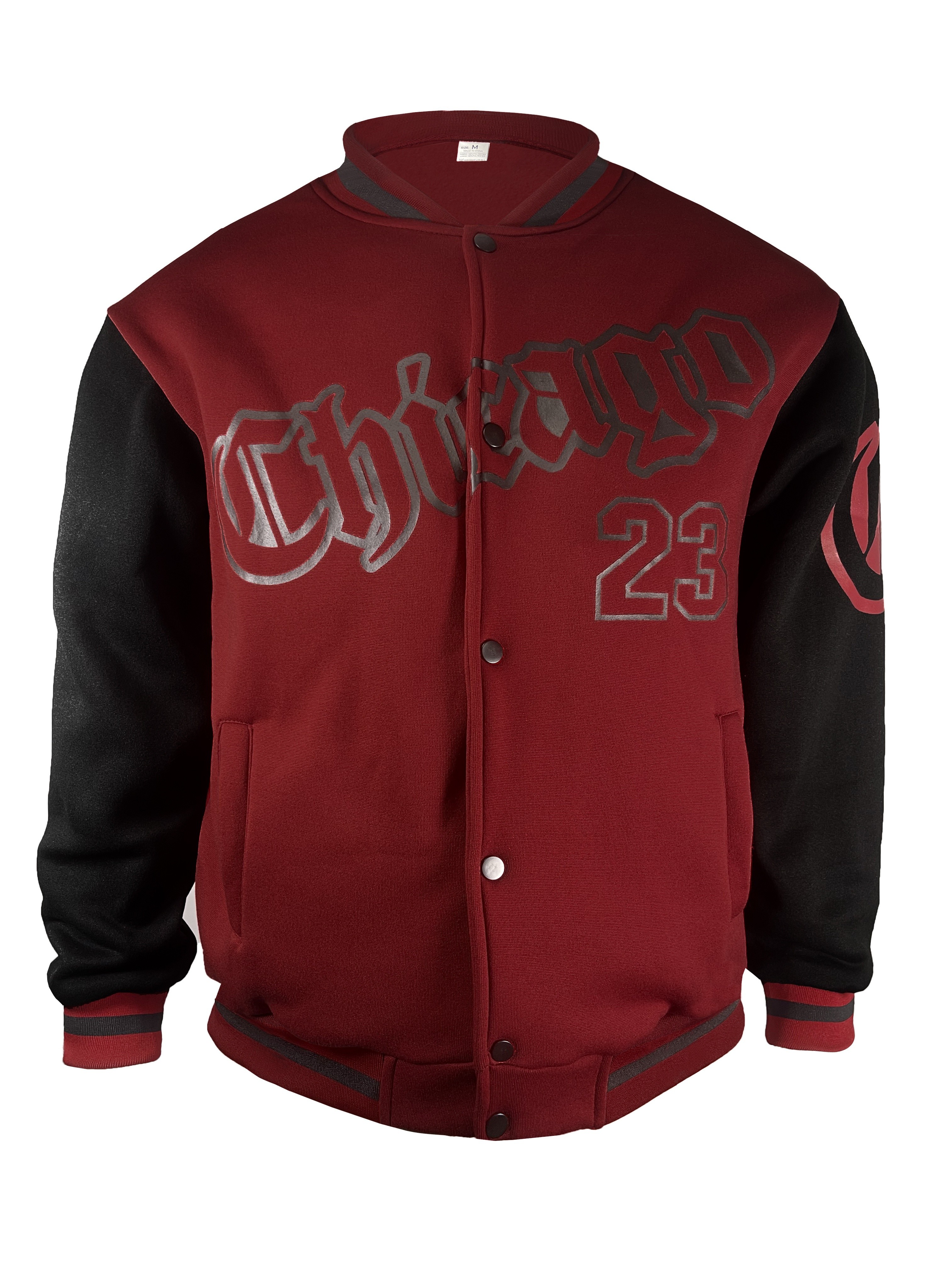 mens casual letter print color block varsity jacket chic baseball collar jacket details 0