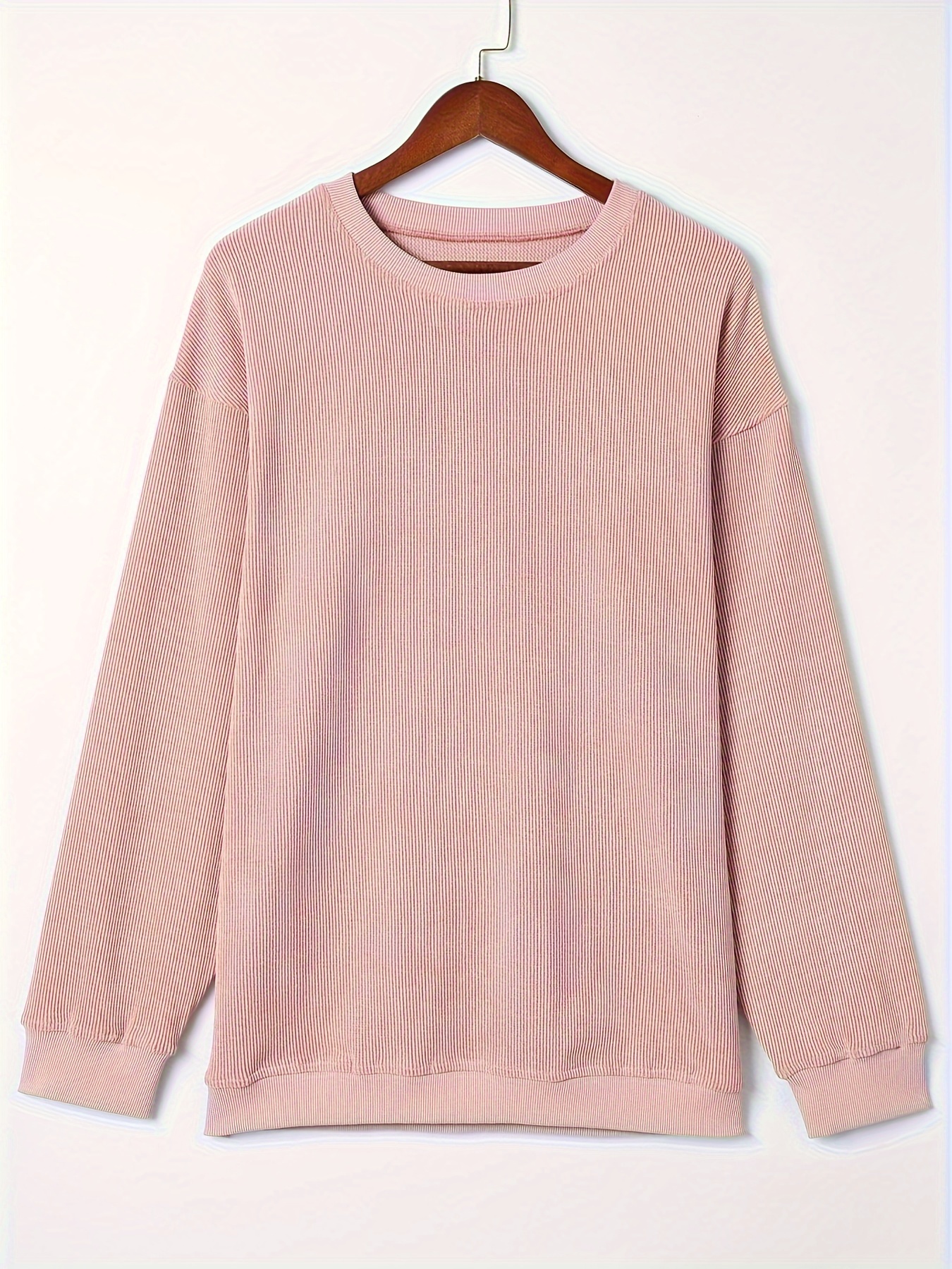 solid ribbed pullover sweatshirt casual long sleeve crew neck sweatshirt for fall winter womens clothing details 14
