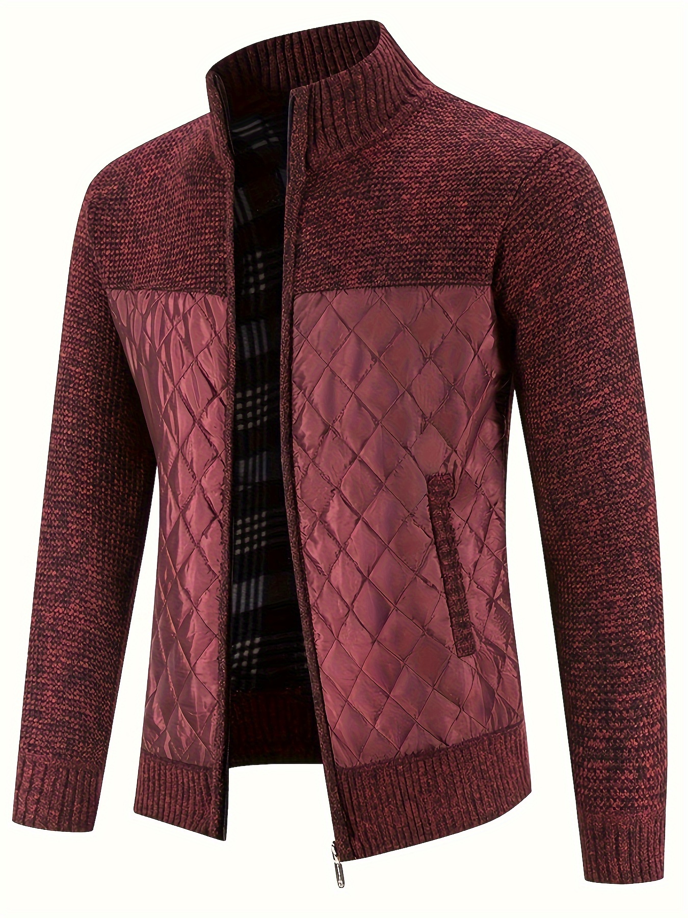 mens warm sweater casual quilted jacket stand collar jacket coat for fall winter details 15