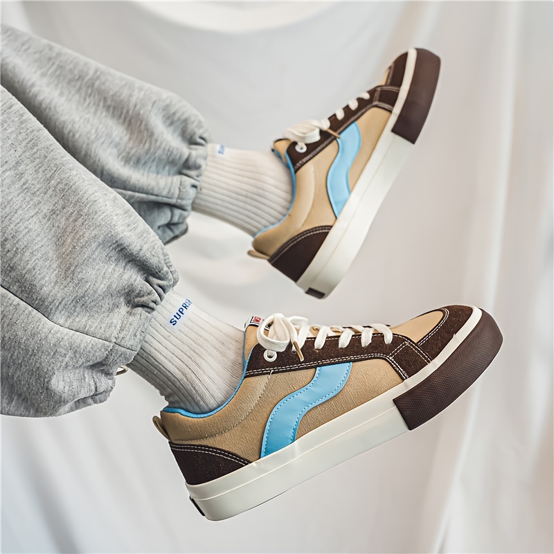 trendy skate shoes men s block color pu leather uppers wear details 6