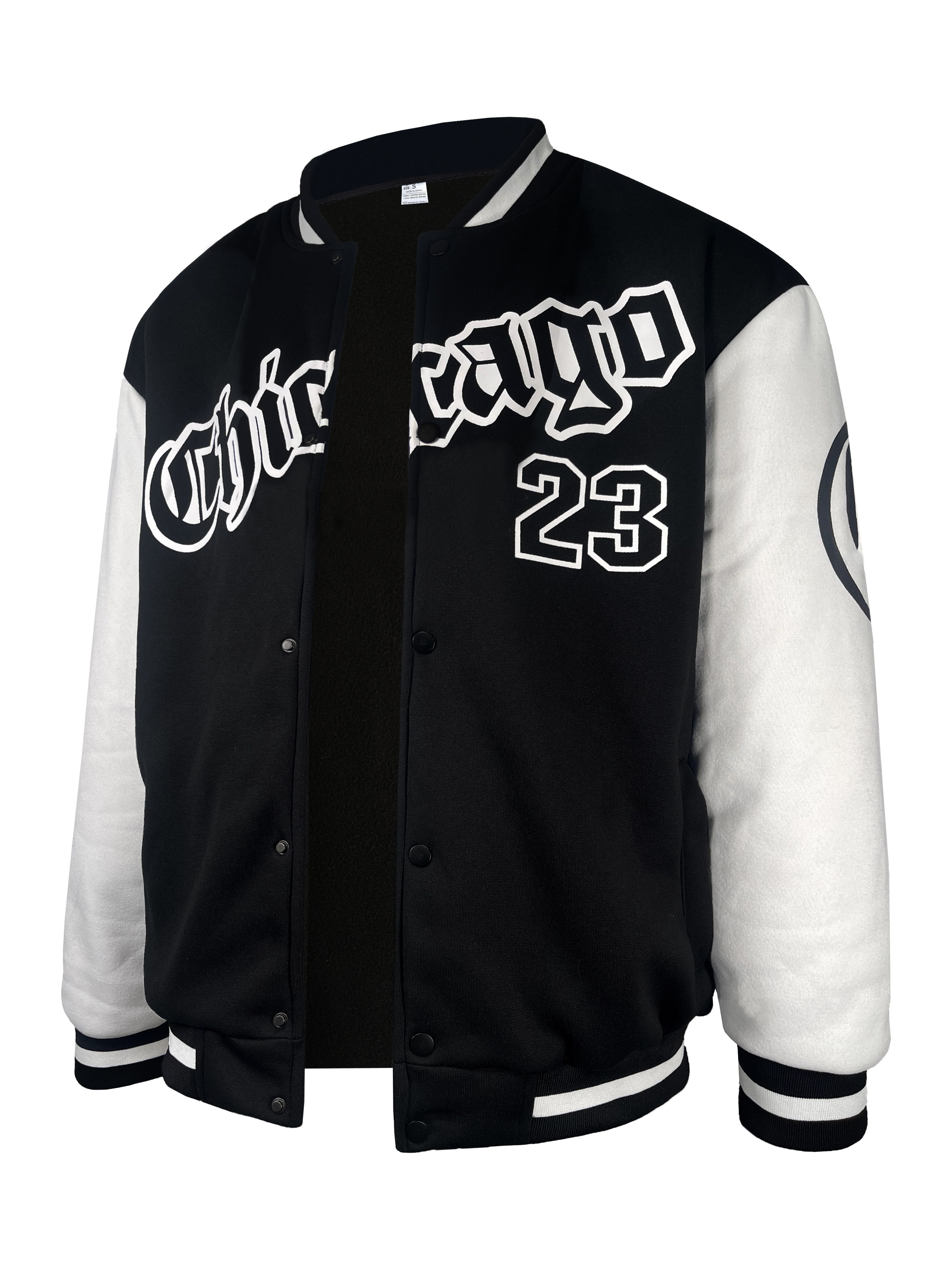mens casual letter print color block varsity jacket chic baseball collar jacket details 6