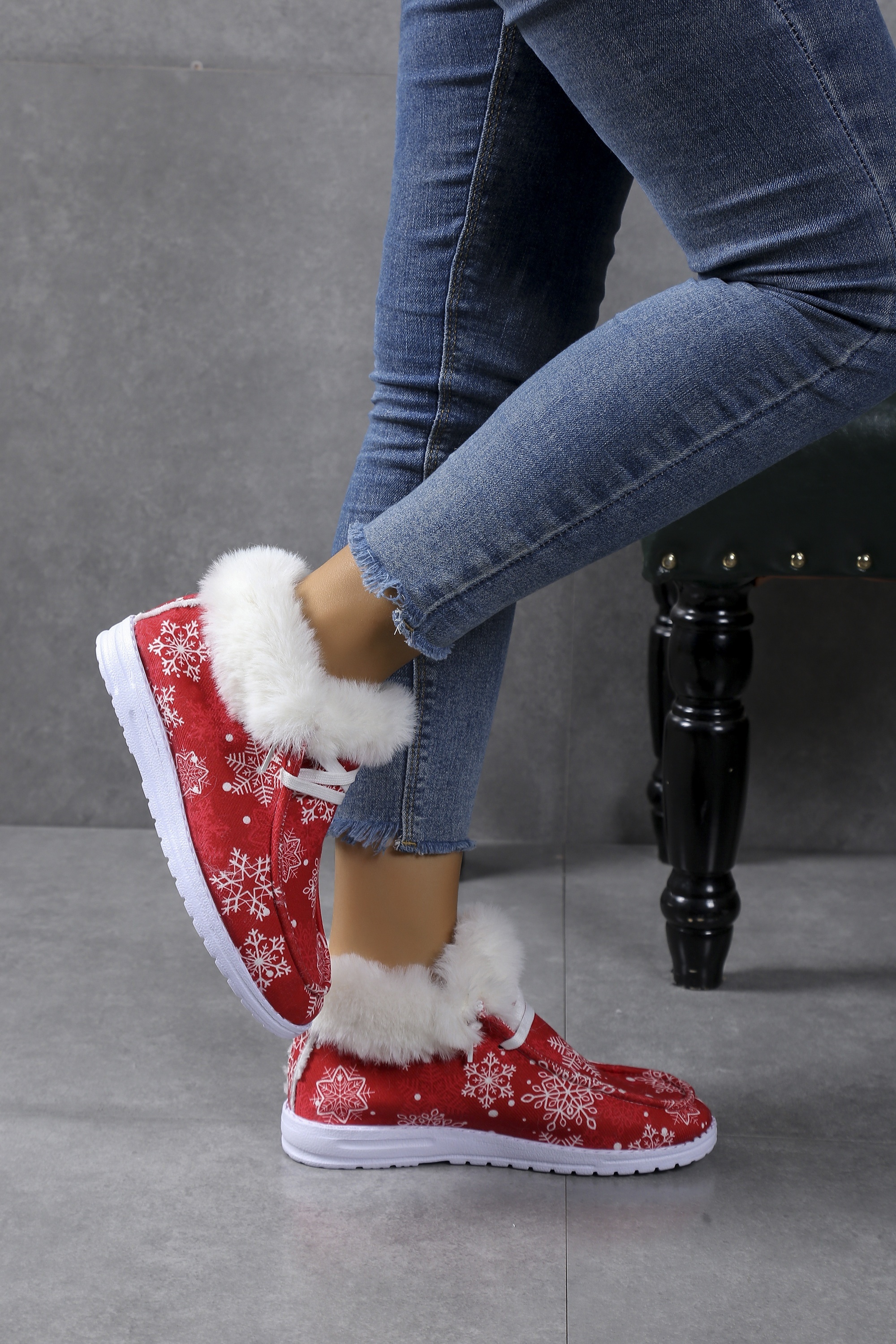 snowflake pattern fluffy   women s slip soft sole flat details 2