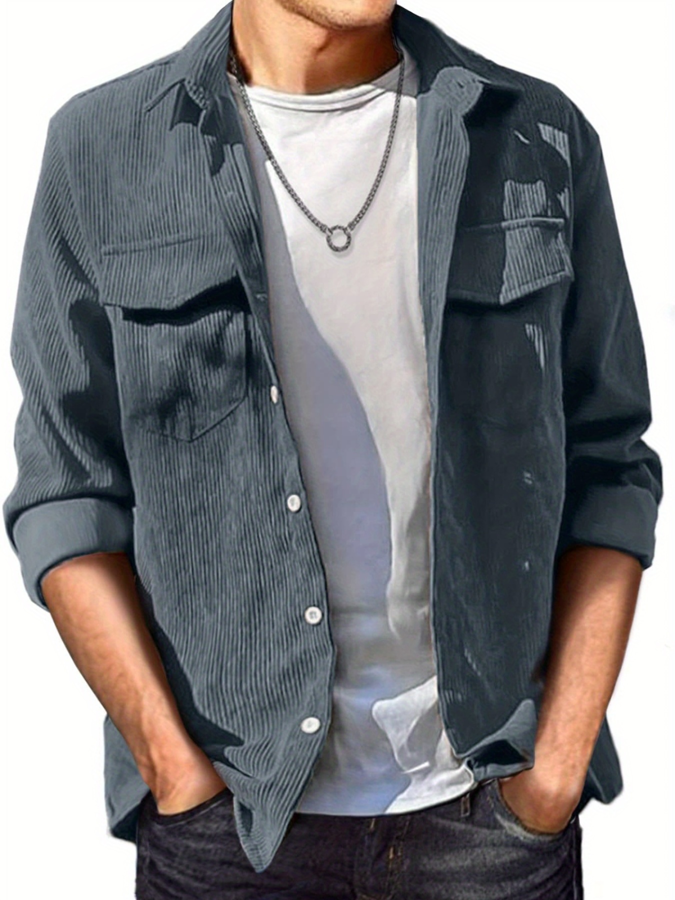 thin material mens casual long sleeve corduroy button long sleeeves shirt jacket with pocket jacket gifts details 16