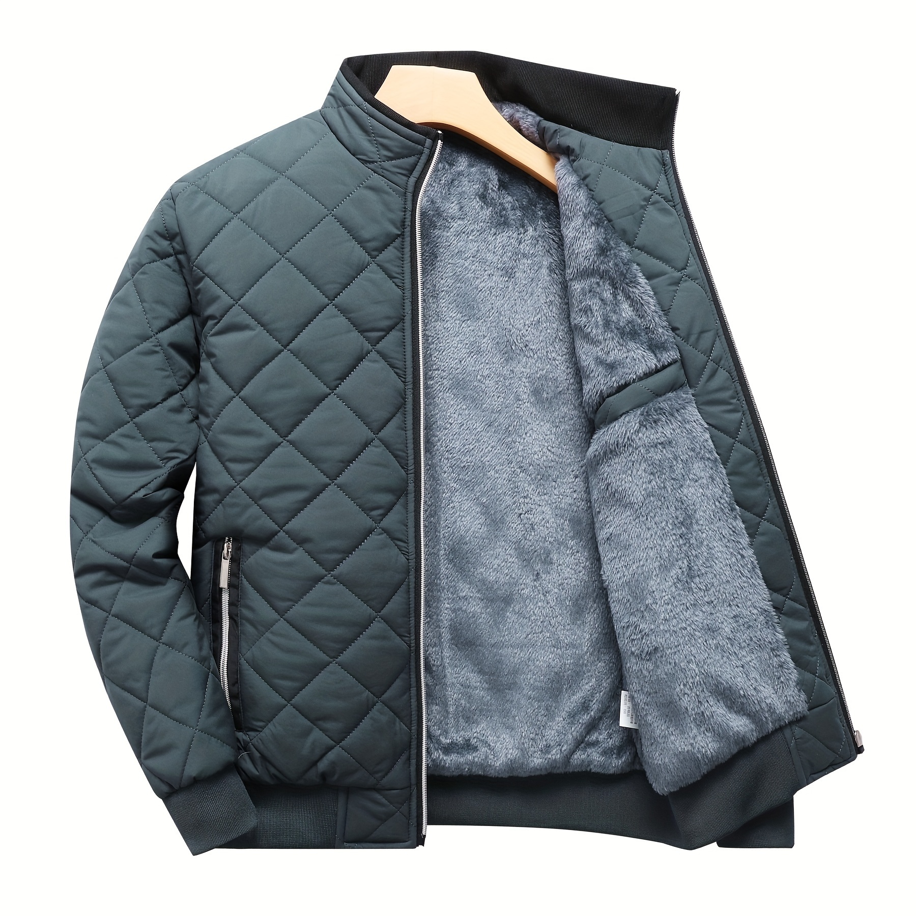 mens warm quilted jacket for fall winter details 1