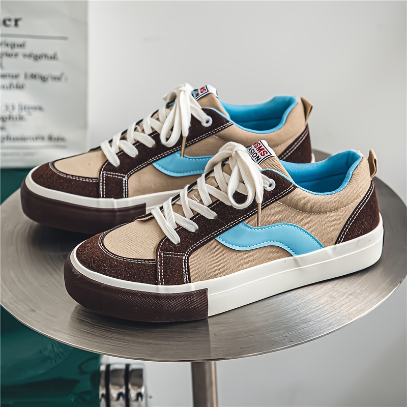 trendy skate shoes men s block color pu leather uppers wear details 5