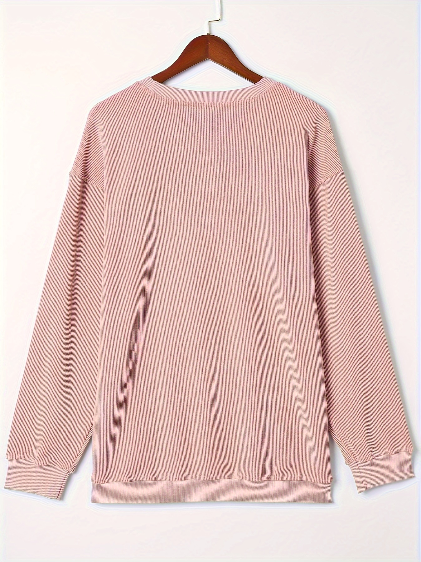 solid ribbed pullover sweatshirt casual long sleeve crew neck sweatshirt for fall winter womens clothing details 13